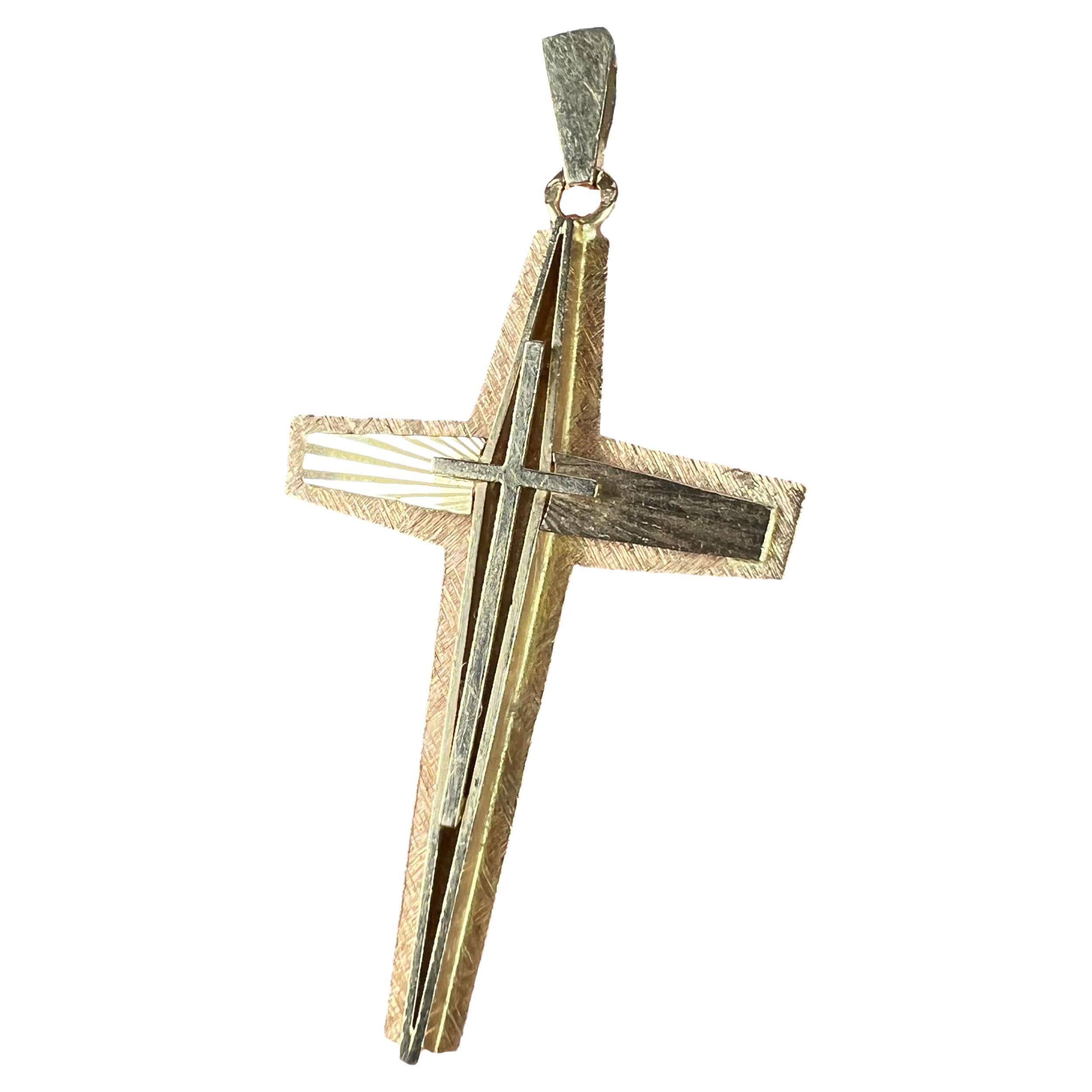 French 18K Yellow Gold Cross Pendant For Sale