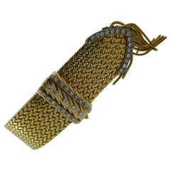 French 18k Yellow Gold & Diamond Buckle & Tassel Motif Bracelet Retro circa 1940