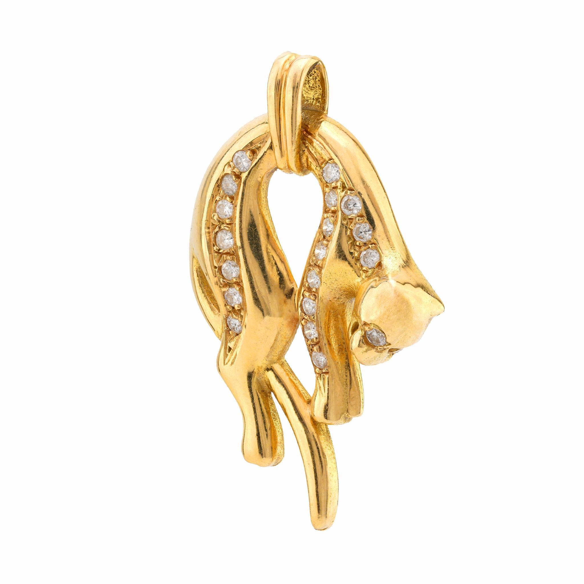 Französischer Panther-Anhänger aus 18k Gelbgold mit Diamanten (Brillantschliff)