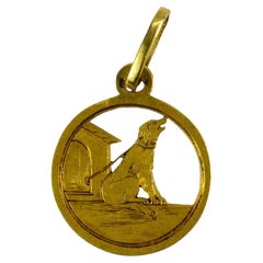 French 18K Yellow Gold Dog House Charm Pendant