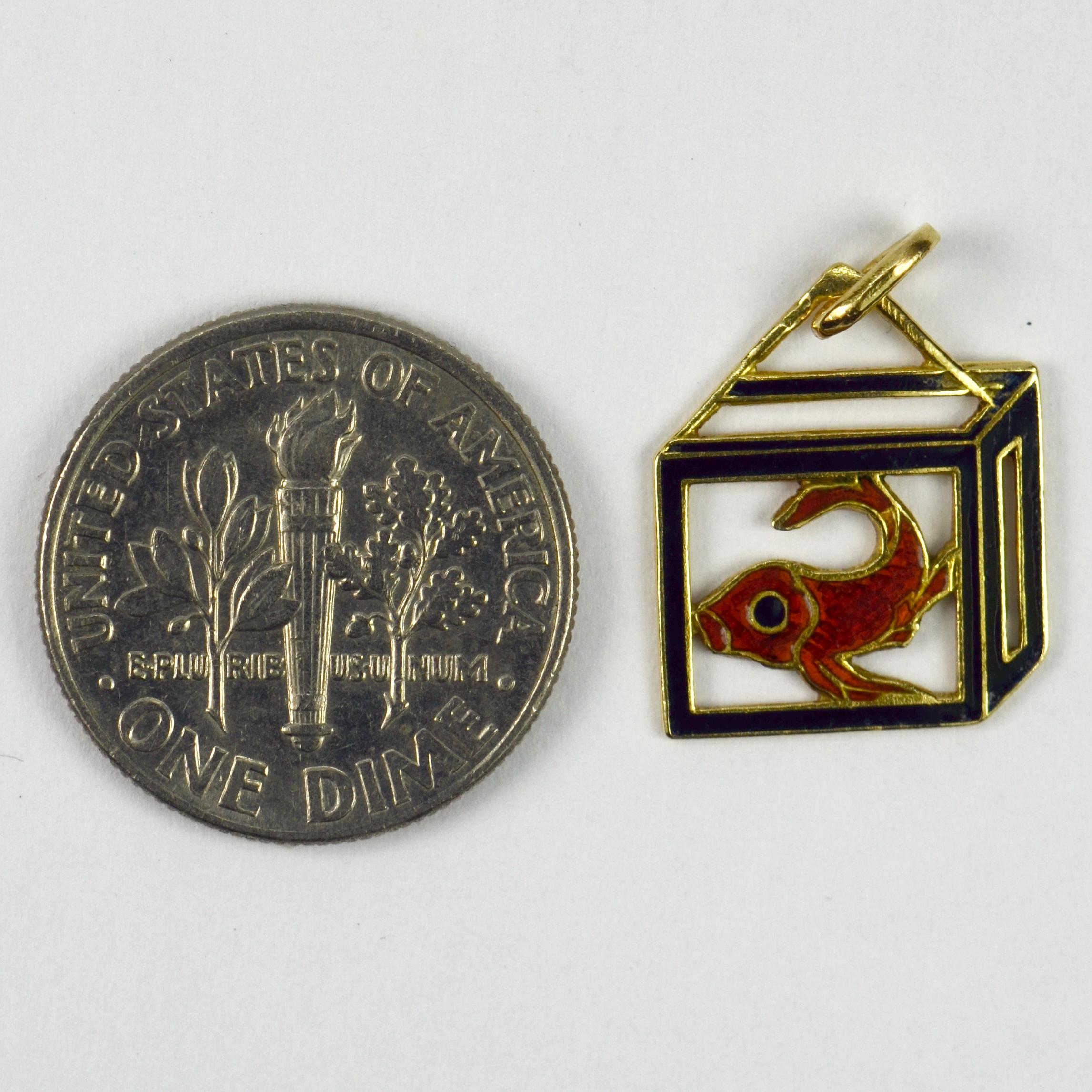 Art Deco French 18 Karat Yellow Gold Enamel Koi Carp Charm Pendant