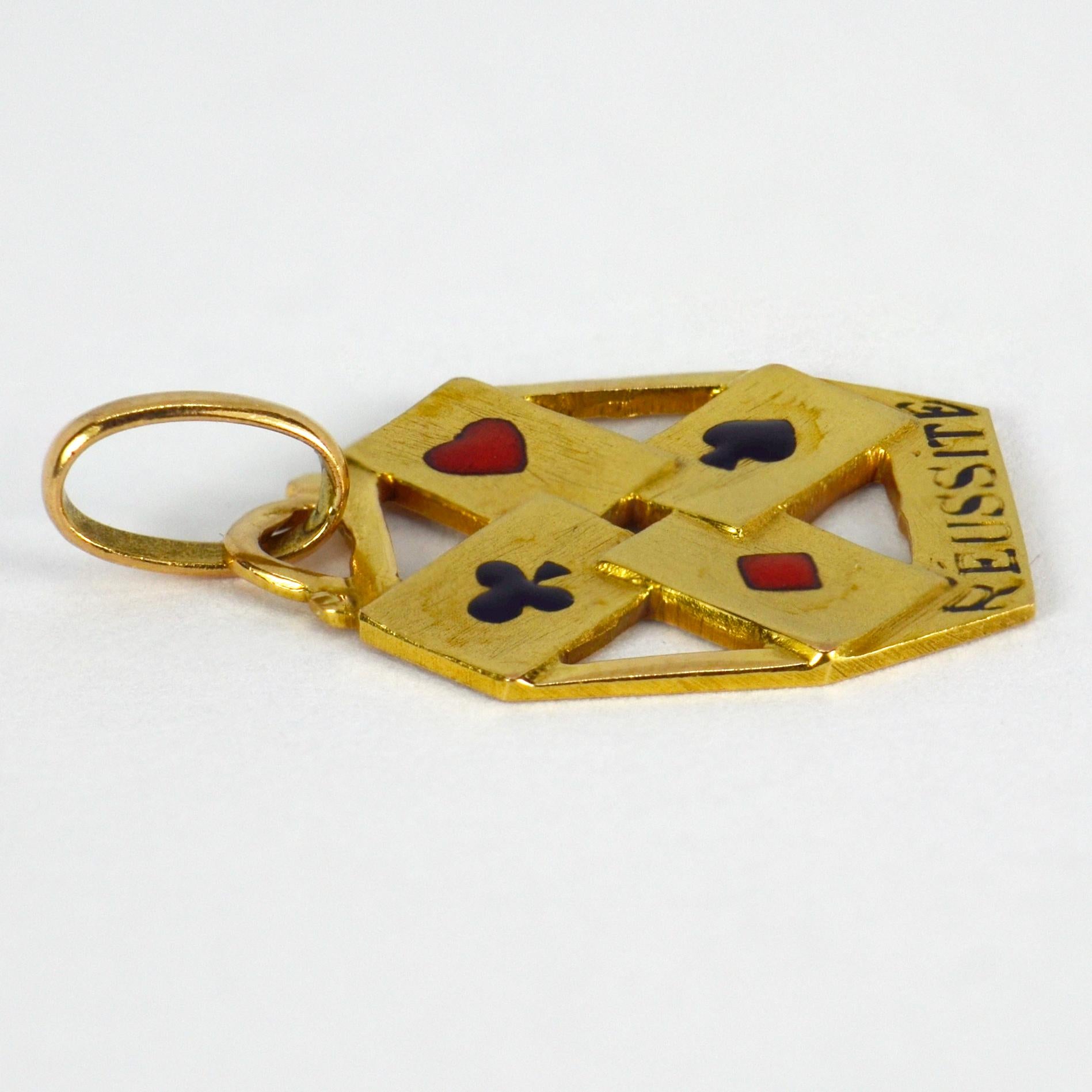 French 18 Karat Yellow Gold Enamel ‘Reussite’ Aces Gambling Cards Charm Pendant In Good Condition In London, GB
