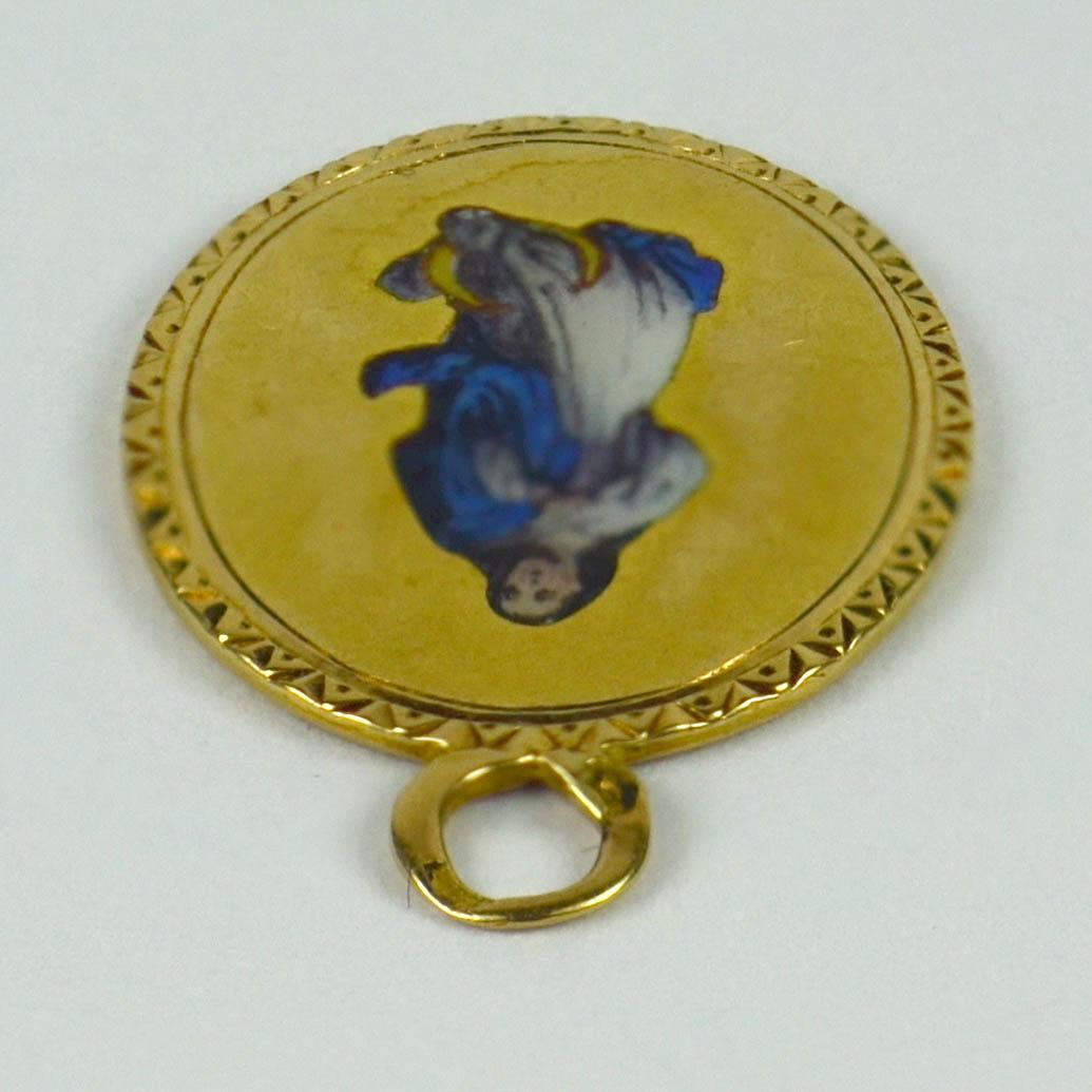 French 18 Karat Yellow Gold Enamel Virgin Mary Charm Pendant In Good Condition In London, GB