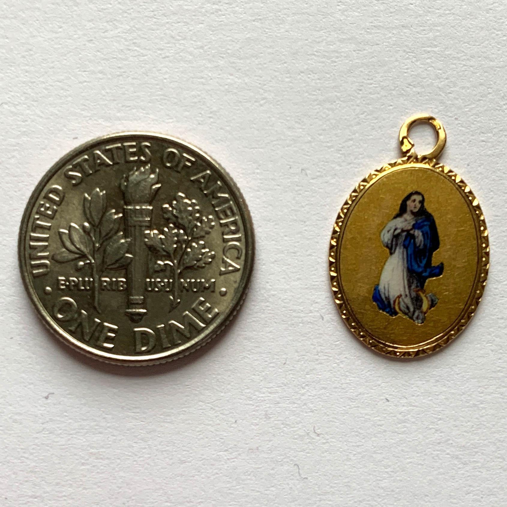 French 18 Karat Yellow Gold Enamel Virgin Mary Charm Pendant 3