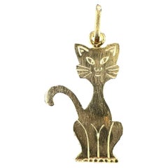 Vintage French 18K Yellow Gold Engraved Cat Charm Pendant