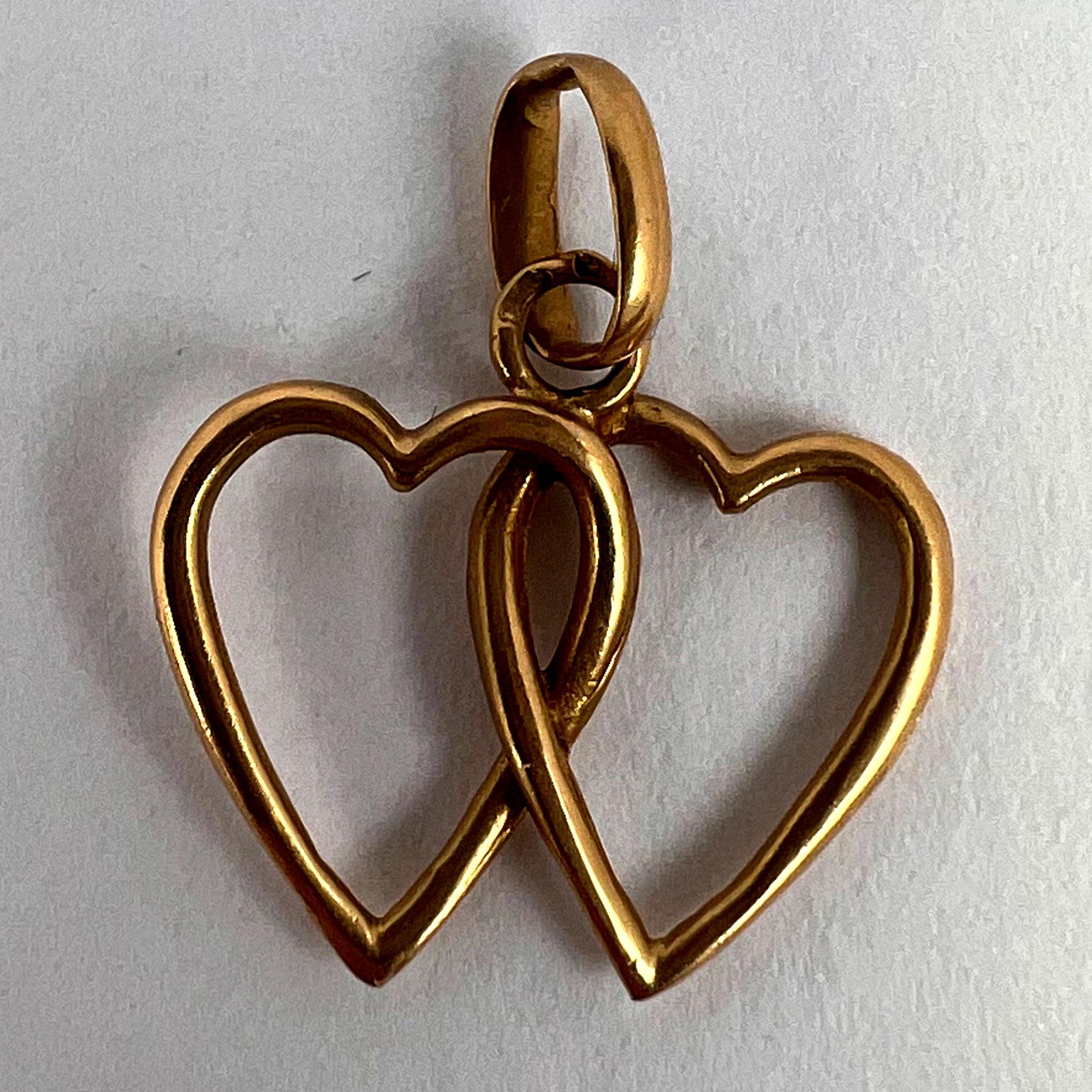 French 18k Yellow Gold Entwined Love Hearts Charm Pendant For Sale 5