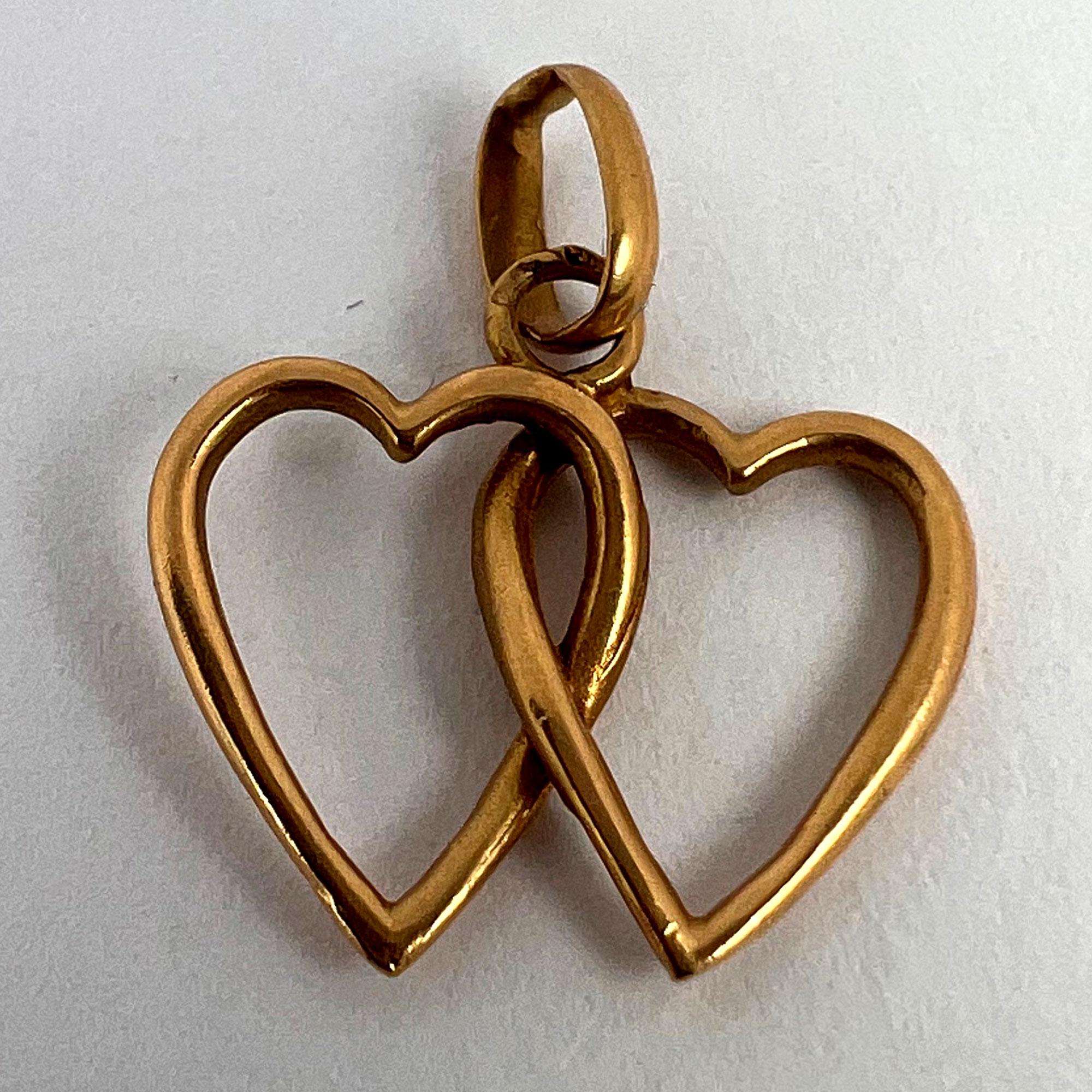 French 18k Yellow Gold Entwined Love Hearts Charm Pendant For Sale 6