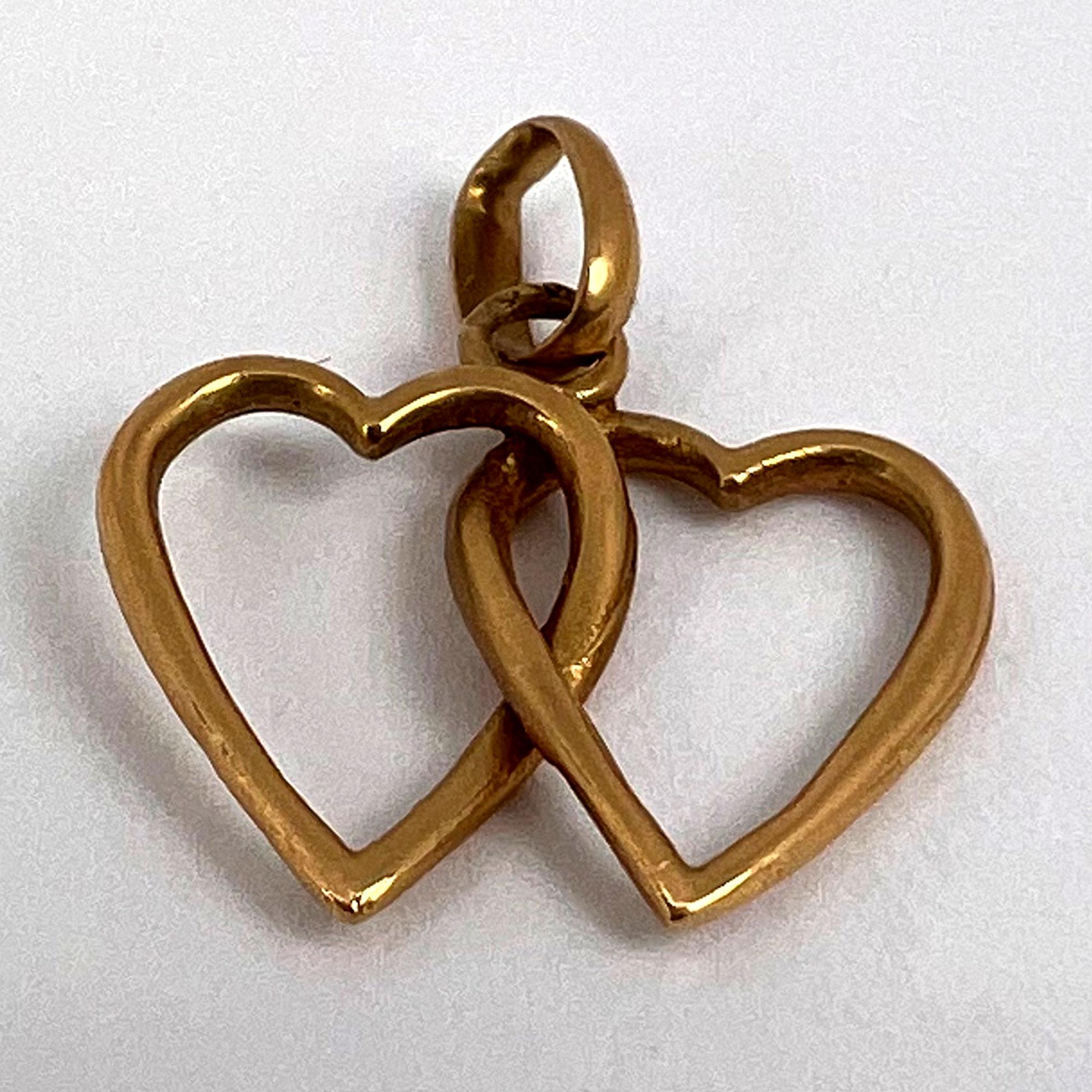 French 18k Yellow Gold Entwined Love Hearts Charm Pendant For Sale 7