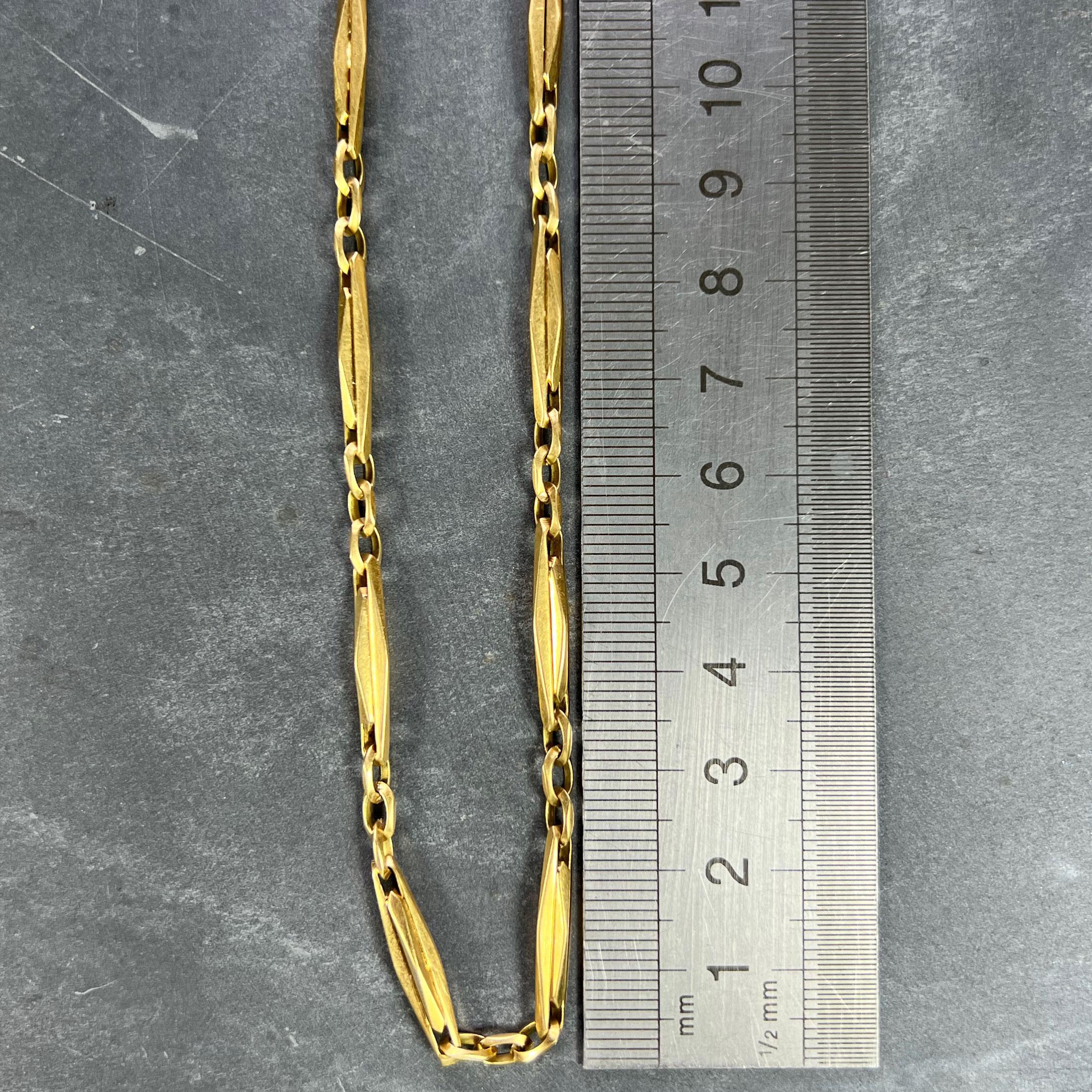 French 18K Yellow Gold Fancy Faceted Curb Link Watch Chain Necklace For Sale 9