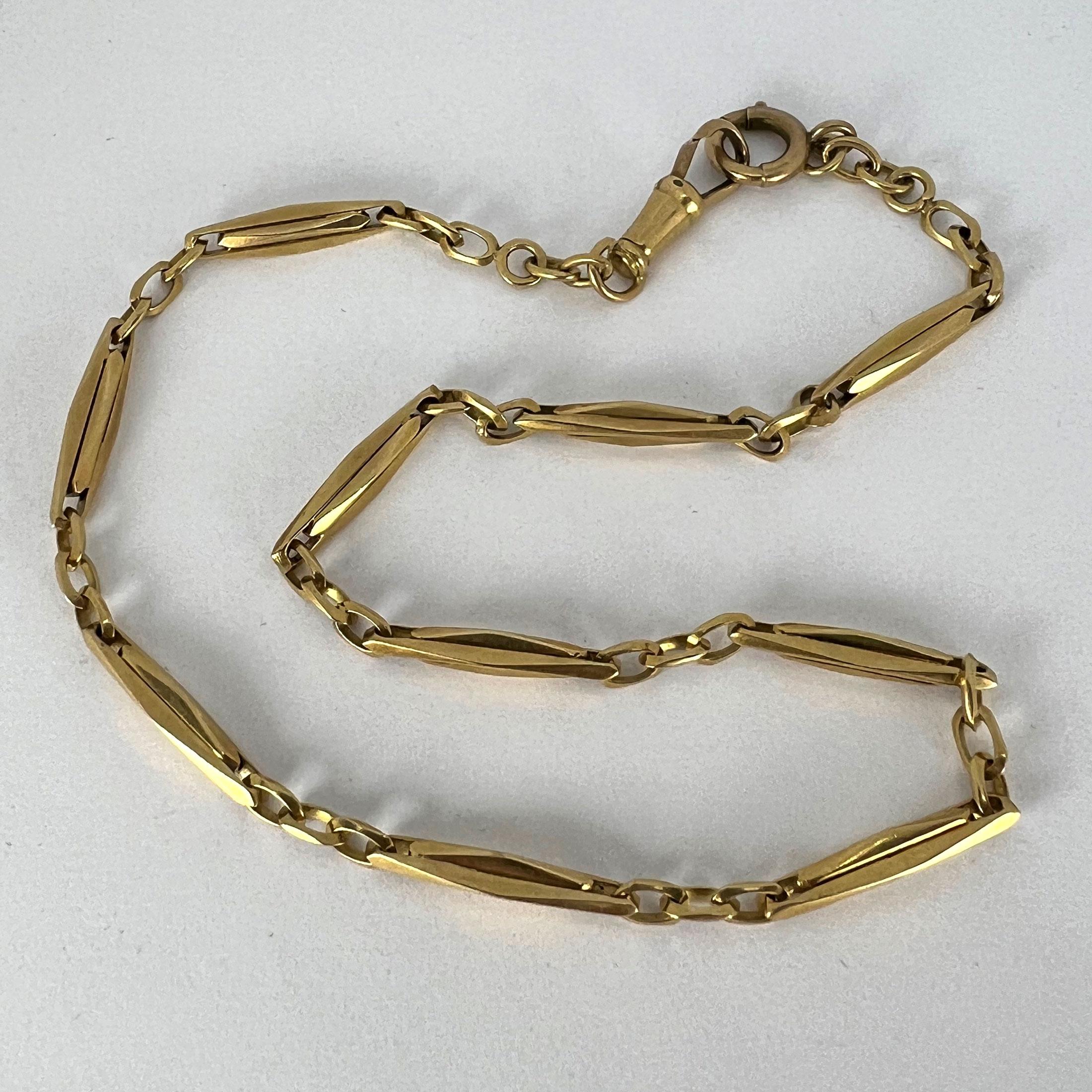 French 18K Yellow Gold Fancy Faceted Curb Link Watch Chain Necklace For Sale 12