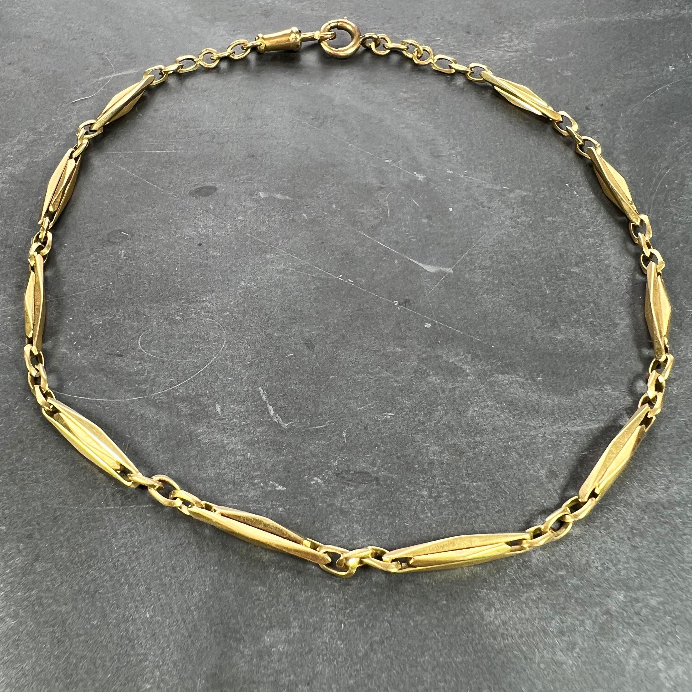 French 18K Yellow Gold Fancy Faceted Curb Link Watch Chain Necklace In Good Condition For Sale In London, GB