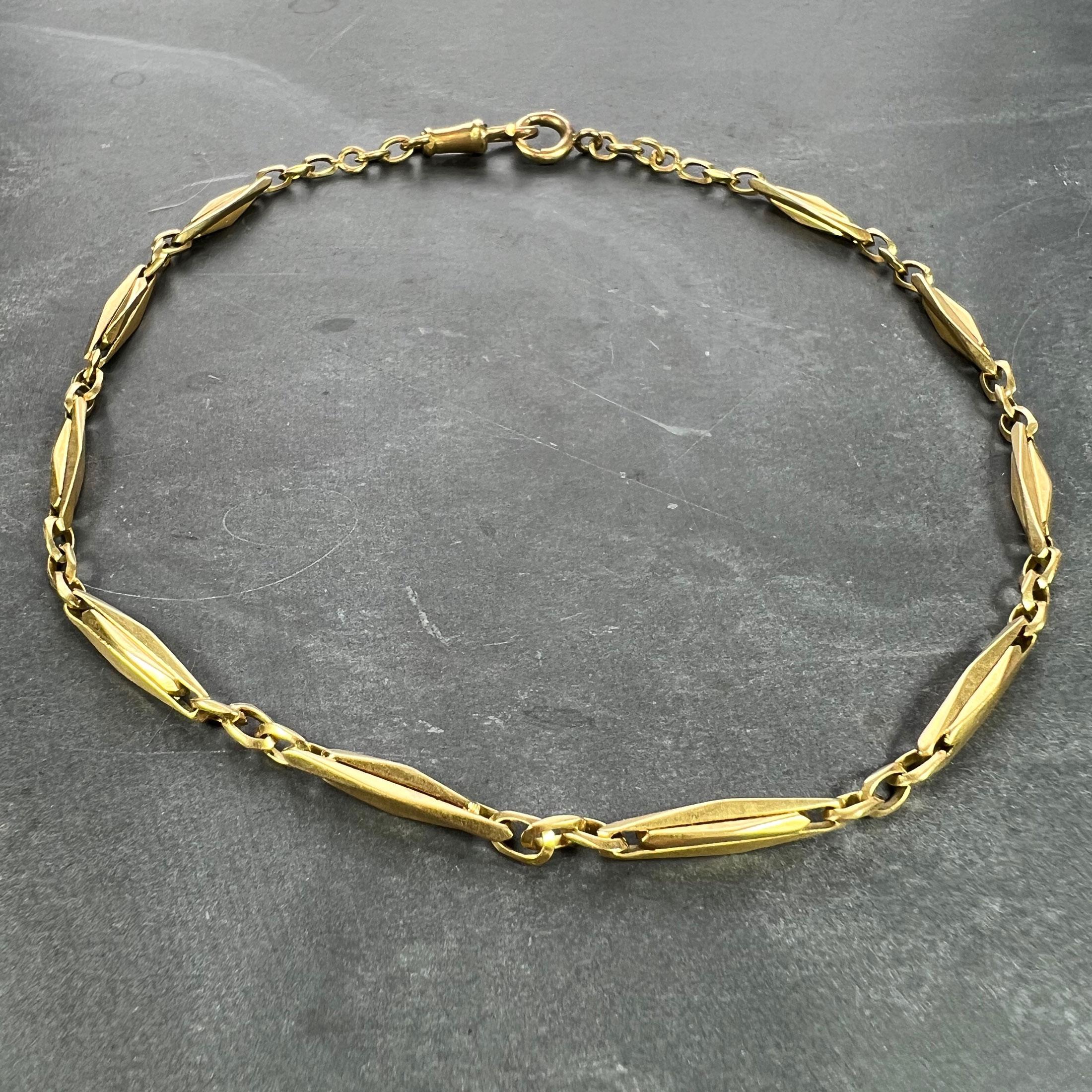 Women's or Men's French 18K Yellow Gold Fancy Faceted Curb Link Watch Chain Necklace For Sale