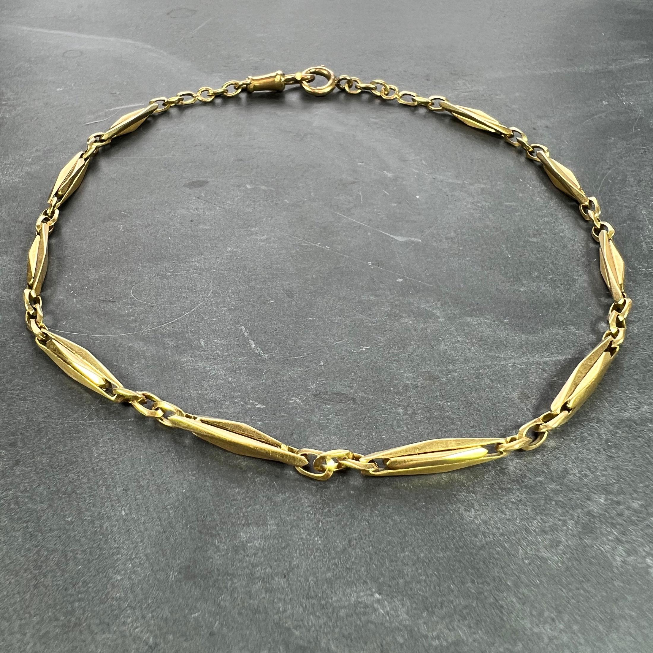 French 18K Yellow Gold Fancy Faceted Curb Link Watch Chain Necklace For Sale 1