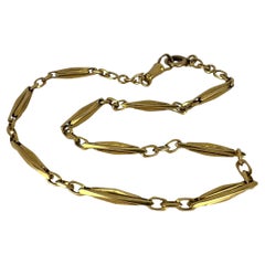 Antique French 18K Yellow Gold Fancy Faceted Curb Link Watch Chain Necklace