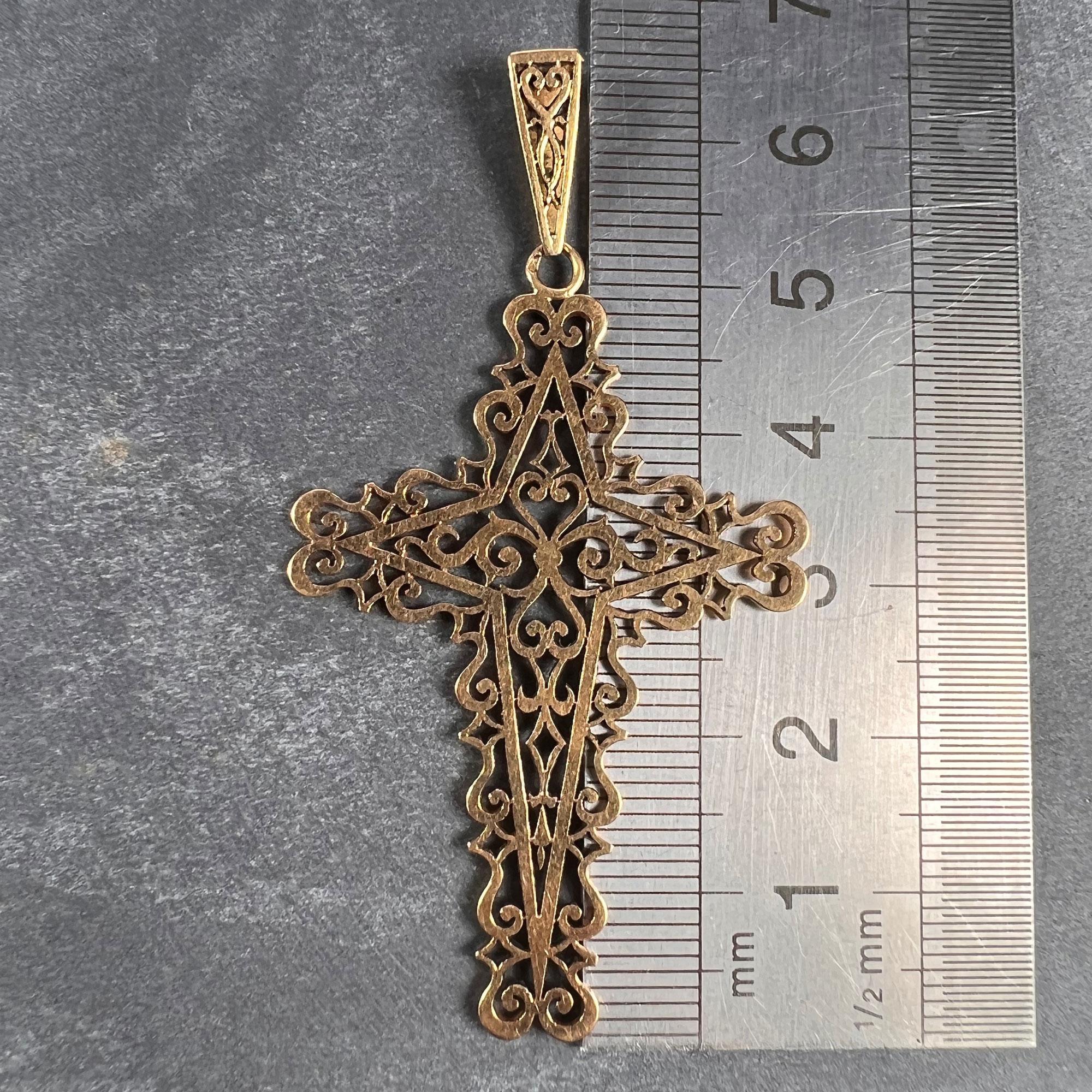 French, 18K Yellow Gold Filigree Cross Pendant 4