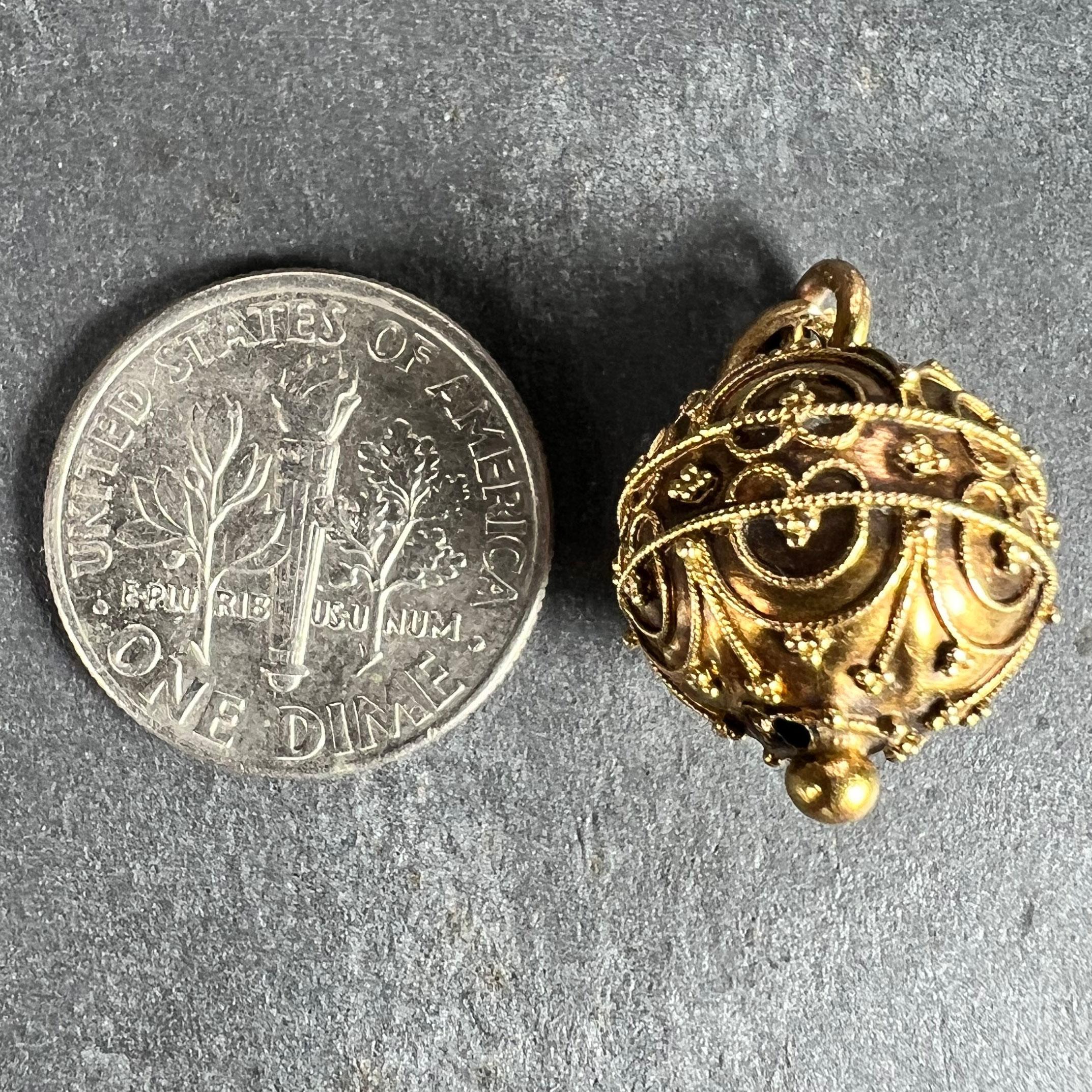 French 18K Yellow Gold Filigree Sphere Charm Pendant For Sale 7