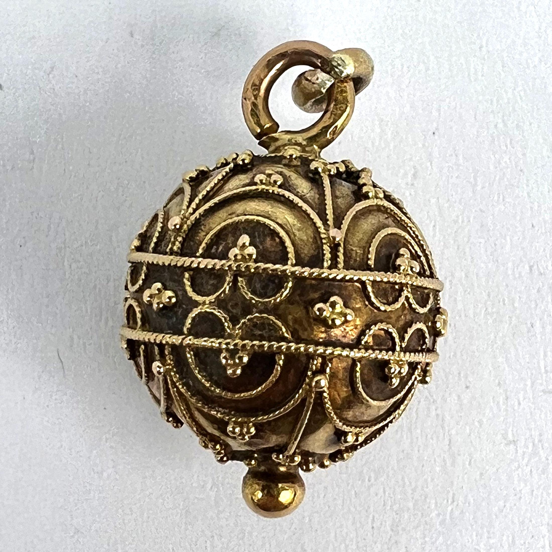 French 18K Yellow Gold Filigree Sphere Charm Pendant For Sale 8
