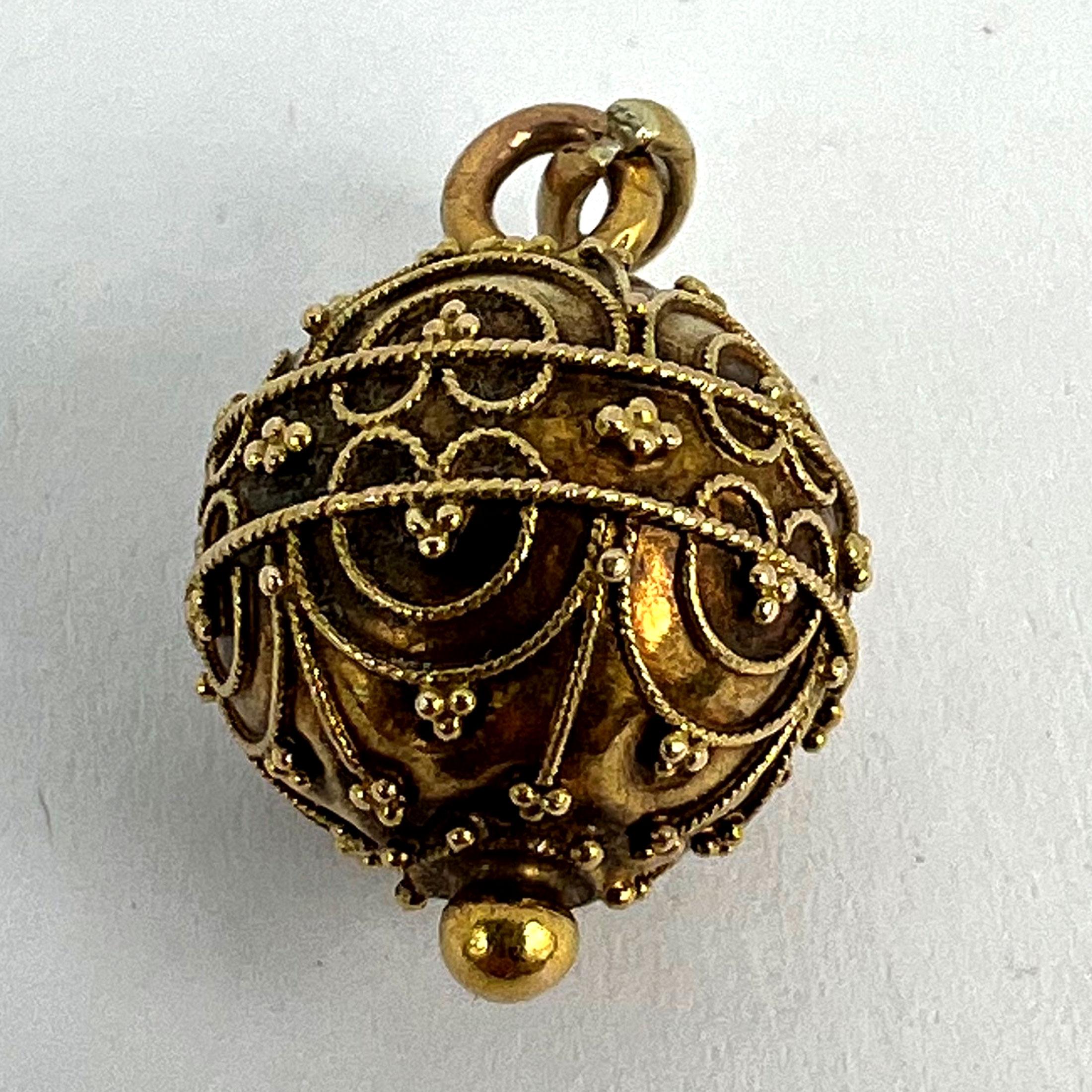 French 18K Yellow Gold Filigree Sphere Charm Pendant For Sale 9