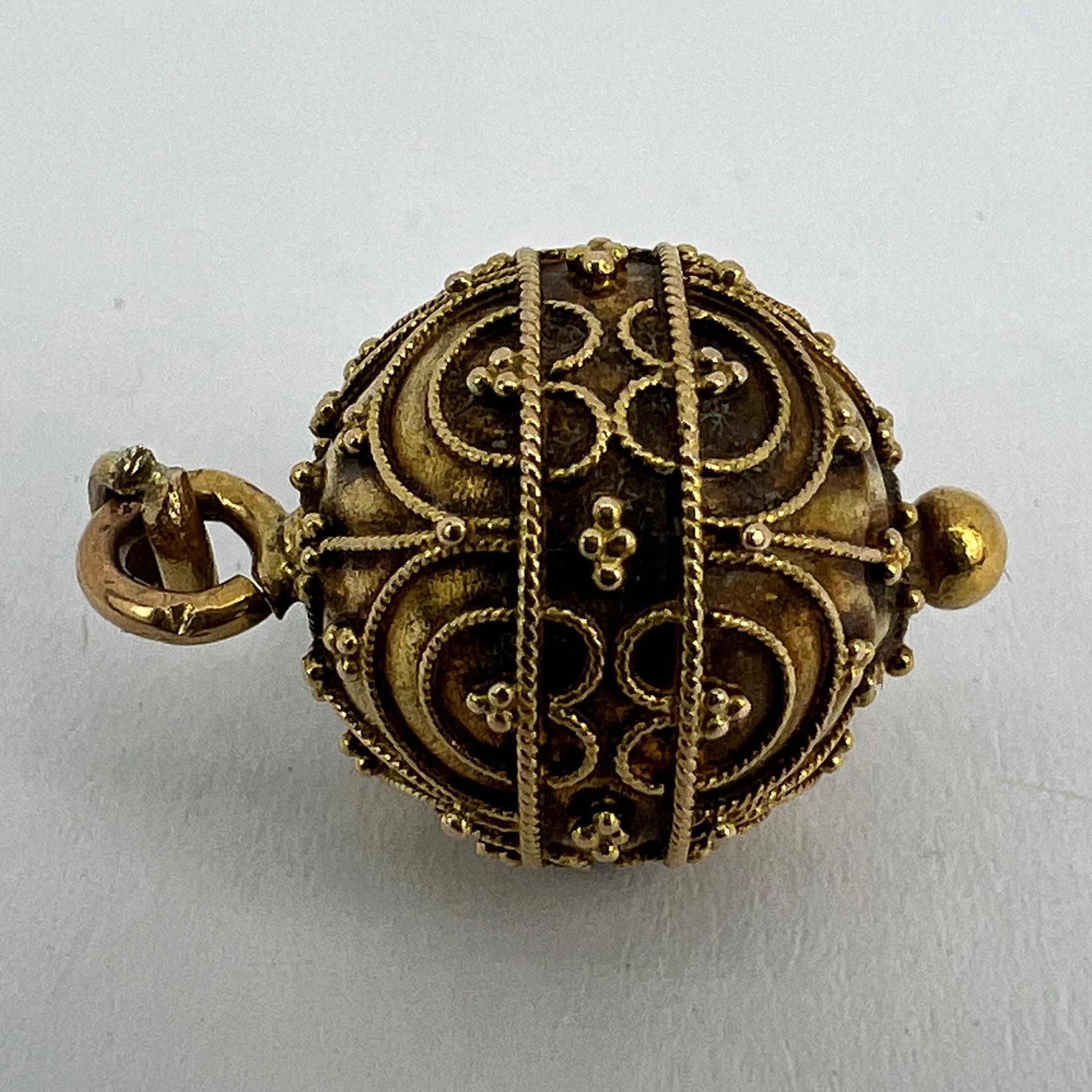 French 18K Yellow Gold Filigree Sphere Charm Pendant For Sale 11