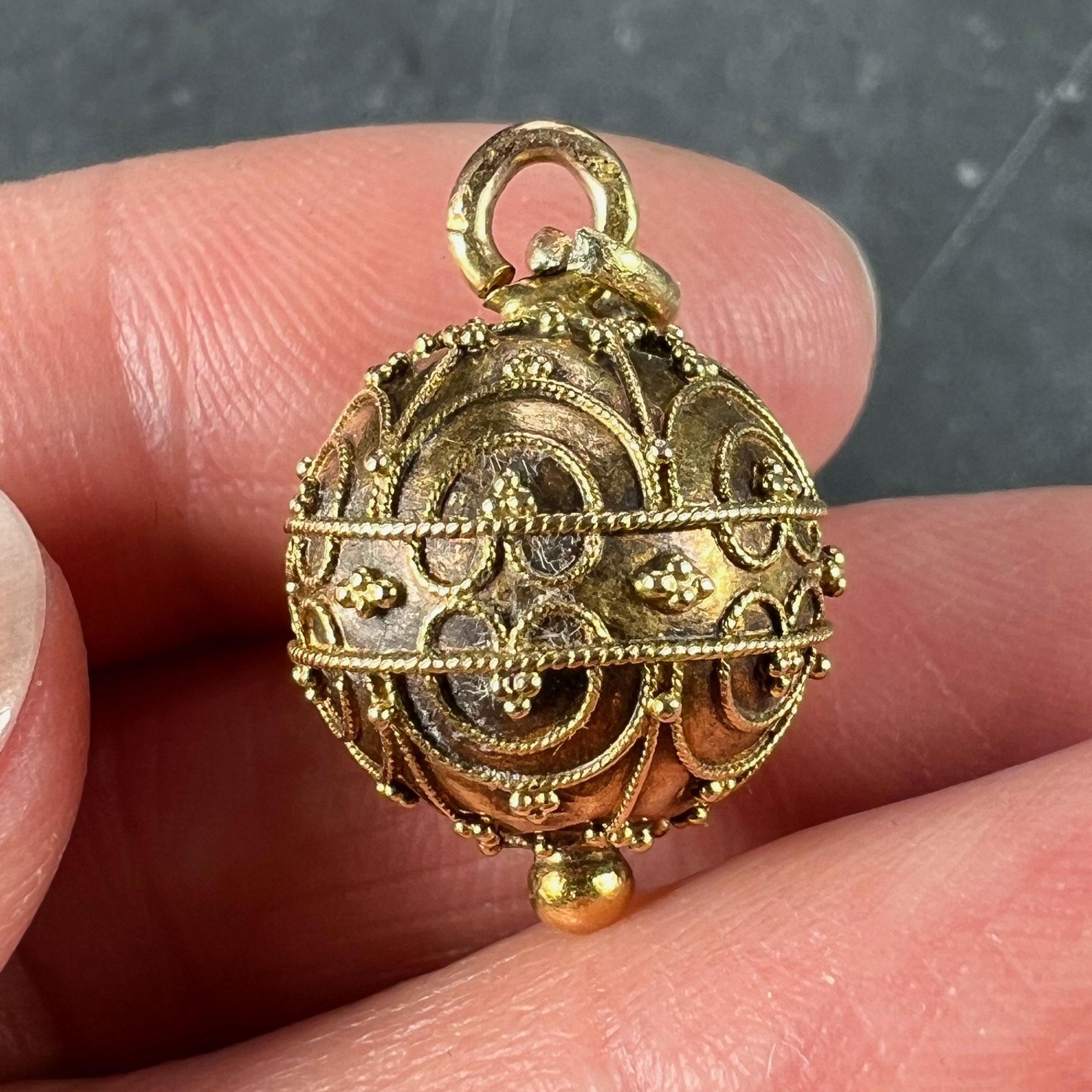 French 18K Yellow Gold Filigree Sphere Charm Pendant For Sale 2