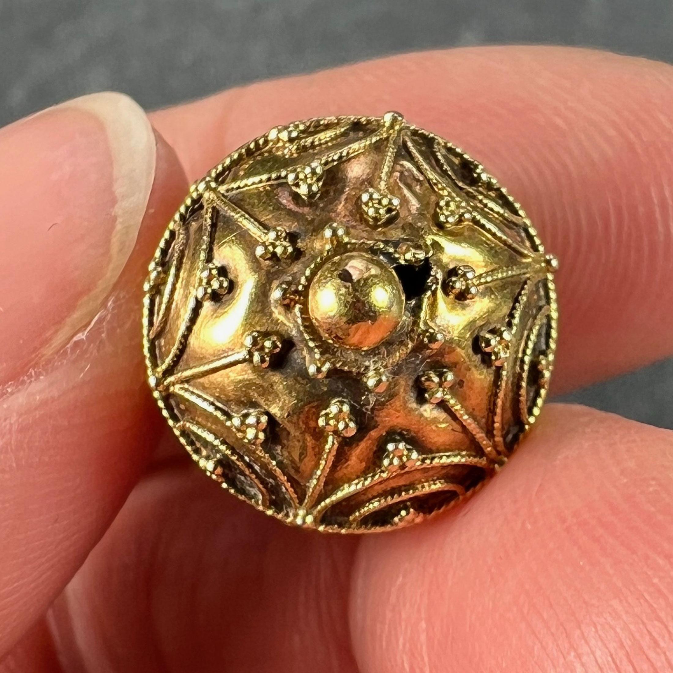 French 18K Yellow Gold Filigree Sphere Charm Pendant For Sale 4