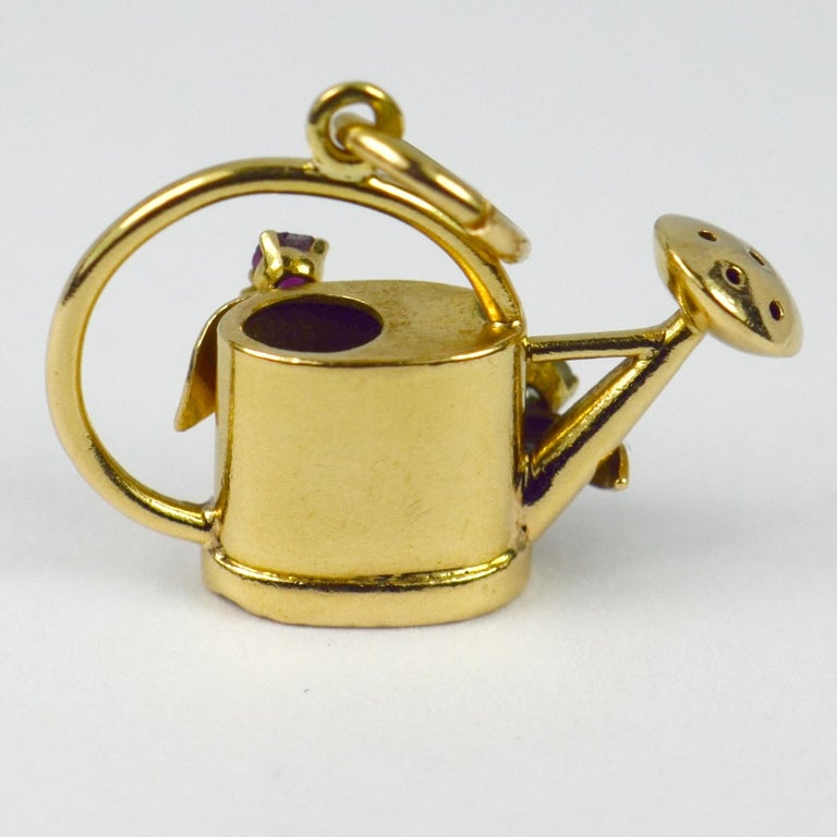 French 18 Karat Yellow Gold Gem Set Watering Can Charm Pendant at 1stDibs