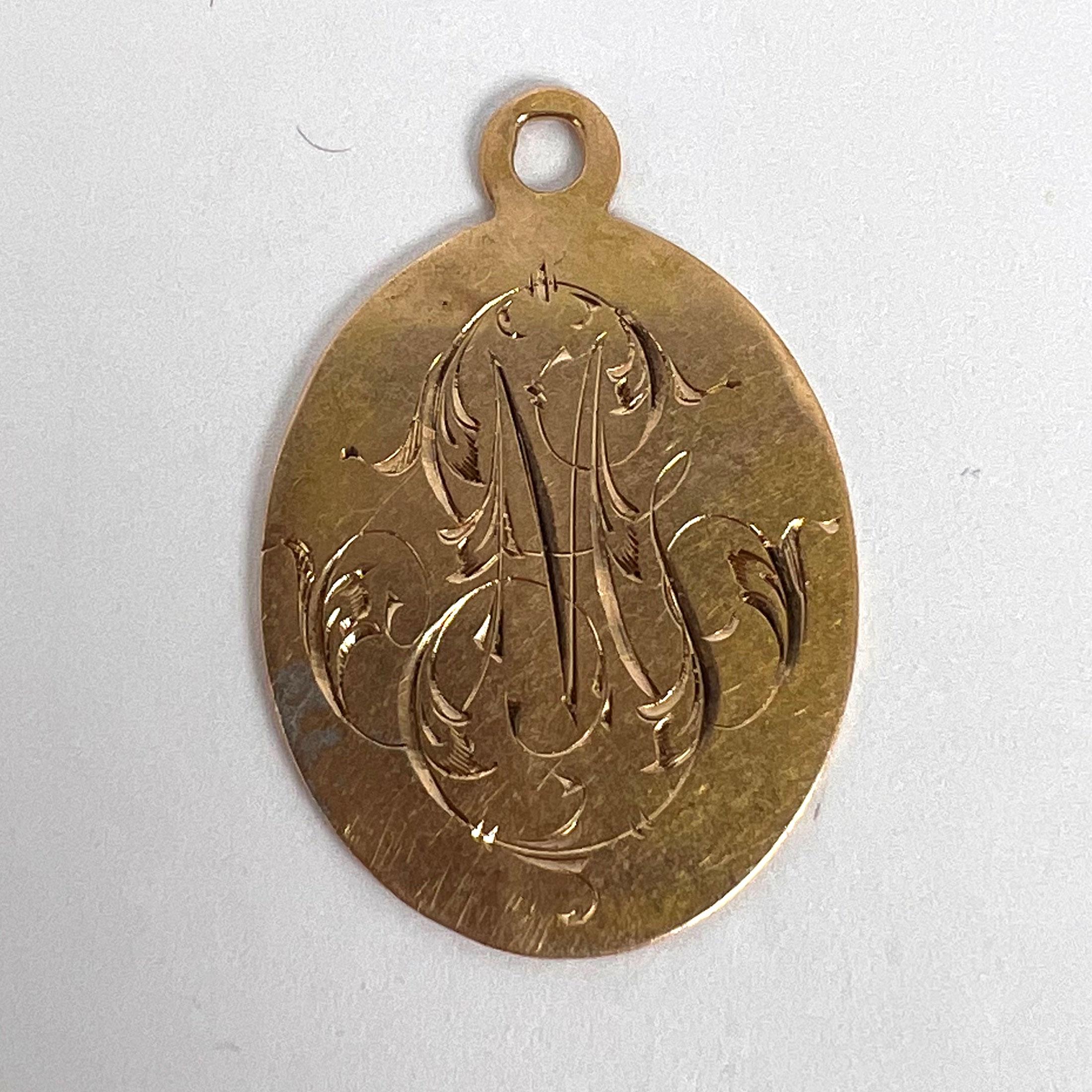 French 18k Yellow Gold GM or MG Monogram Medal Pendant For Sale 8