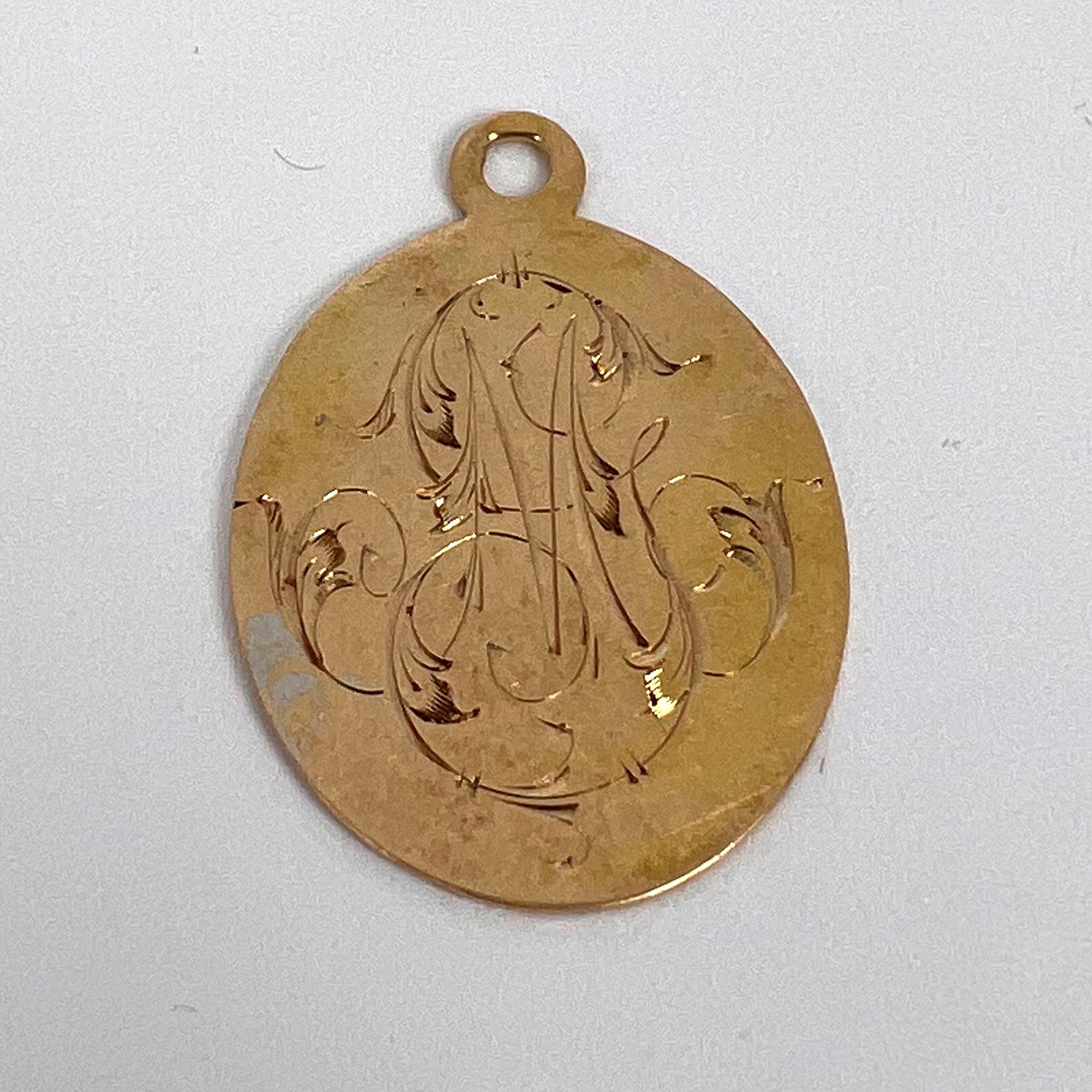 French 18k Yellow Gold GM or MG Monogram Medal Pendant For Sale 9