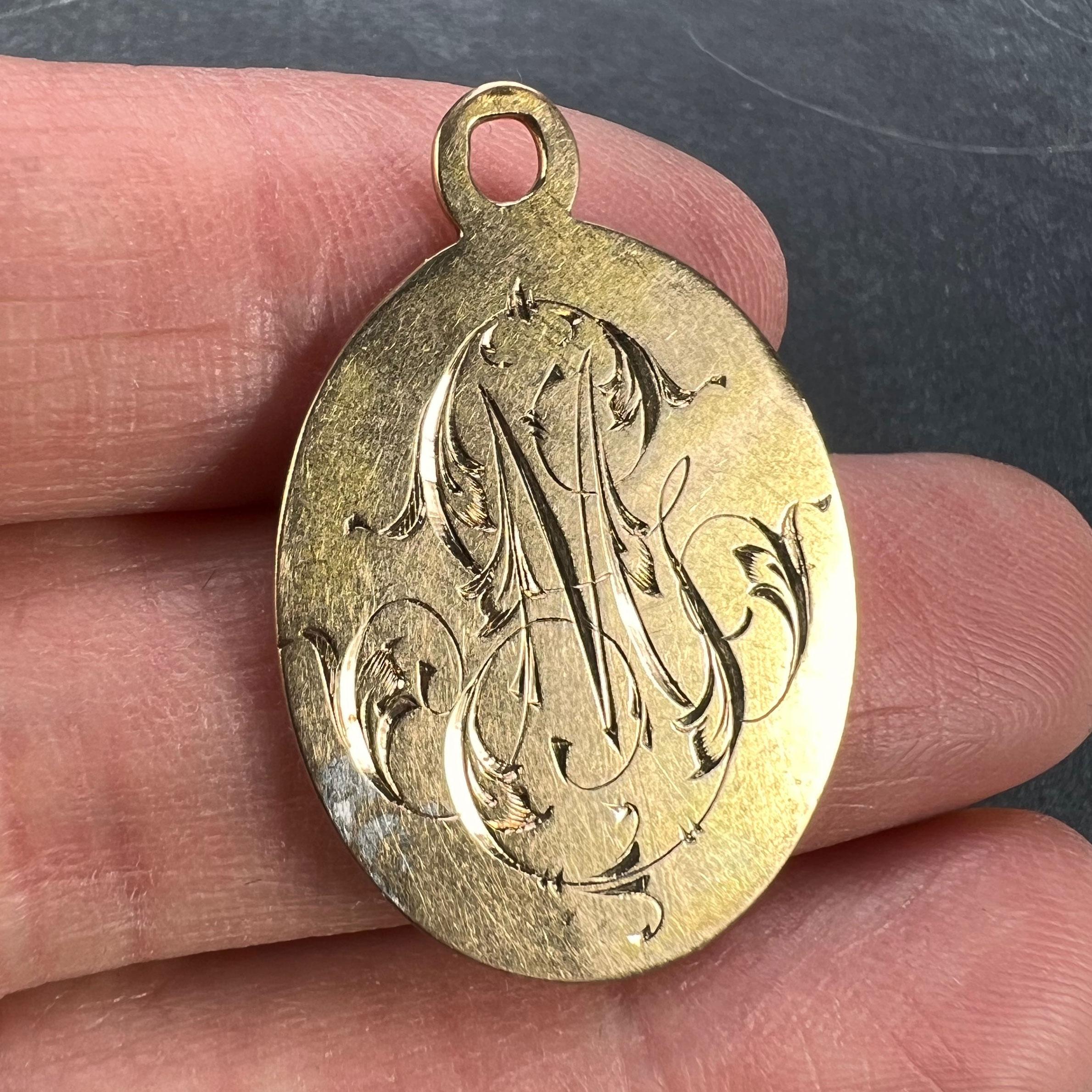 French 18k Yellow Gold GM or MG Monogram Medal Pendant For Sale 1