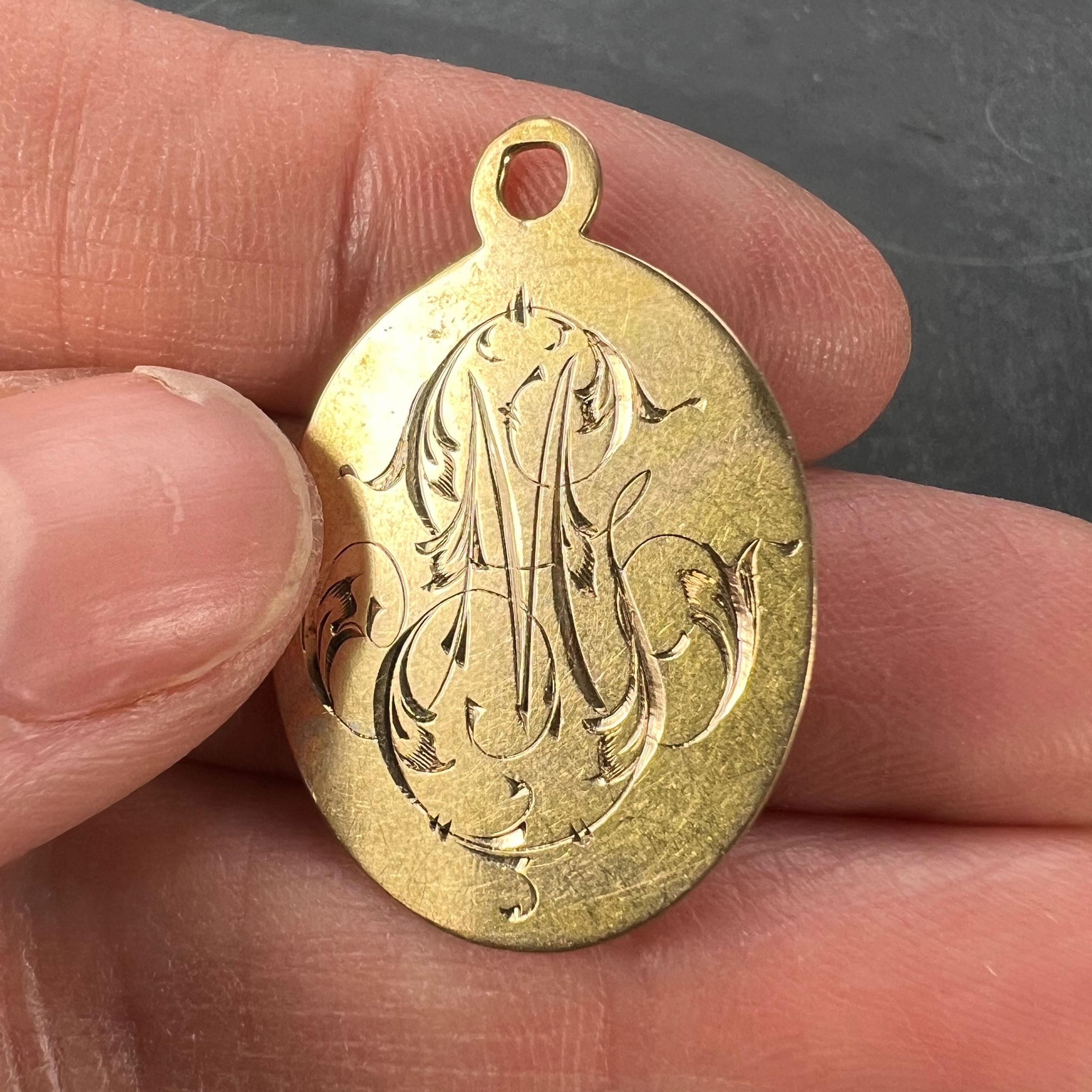 French 18k Yellow Gold GM or MG Monogram Medal Pendant For Sale 3