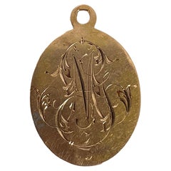 French 18k Yellow Gold GM or MG Monogram Medal Pendant