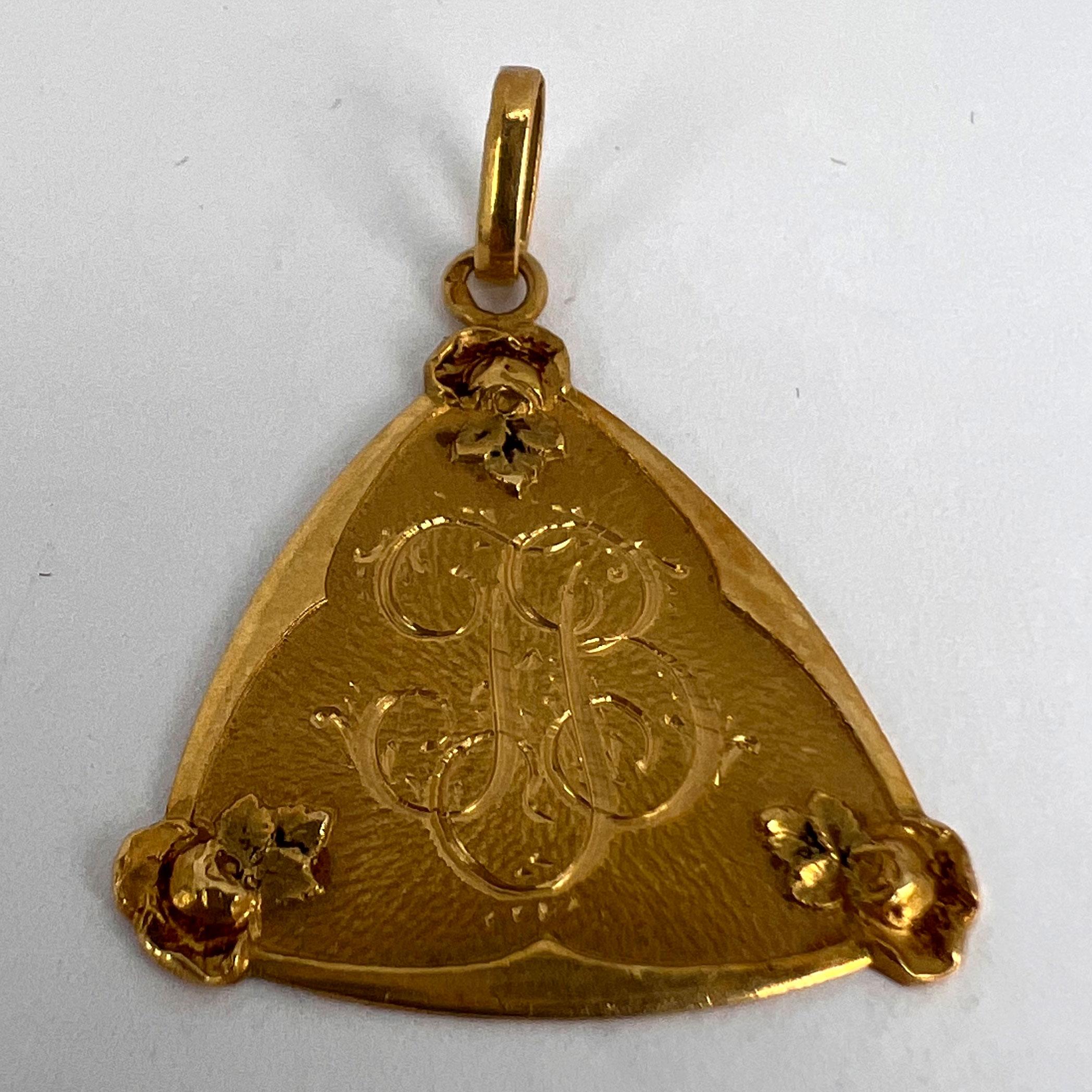 French 18K Yellow Gold JB Initials Monogram Medal Pendant For Sale 5