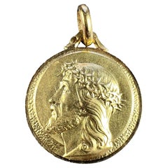 Französischer 18 Karat Gelbgold Jesus Christ Krone der Thornen Medaillon Charm-Anhänger