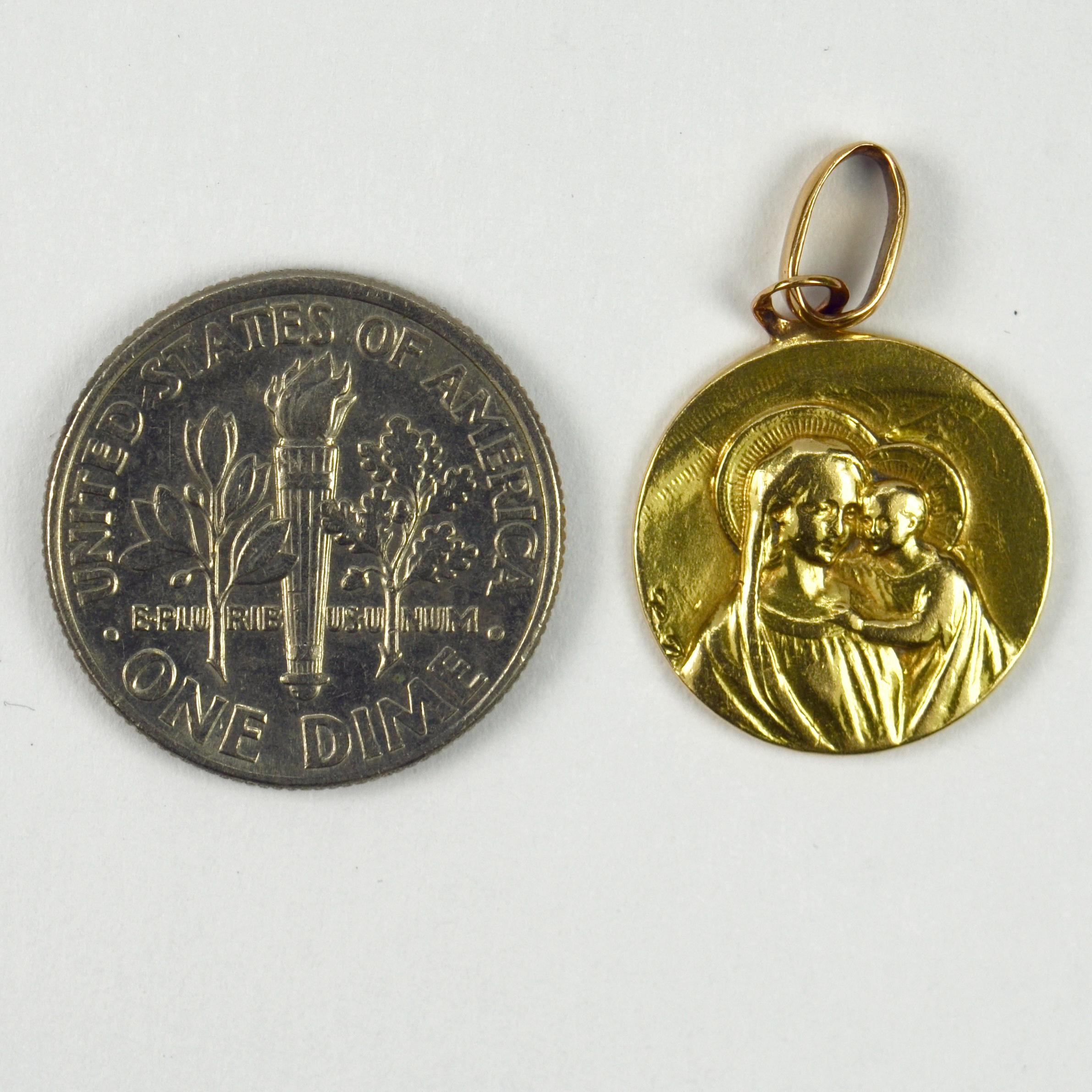 French 18 Karat Yellow Gold Jesus Madonna Devotional Medal Charm Pendant 1