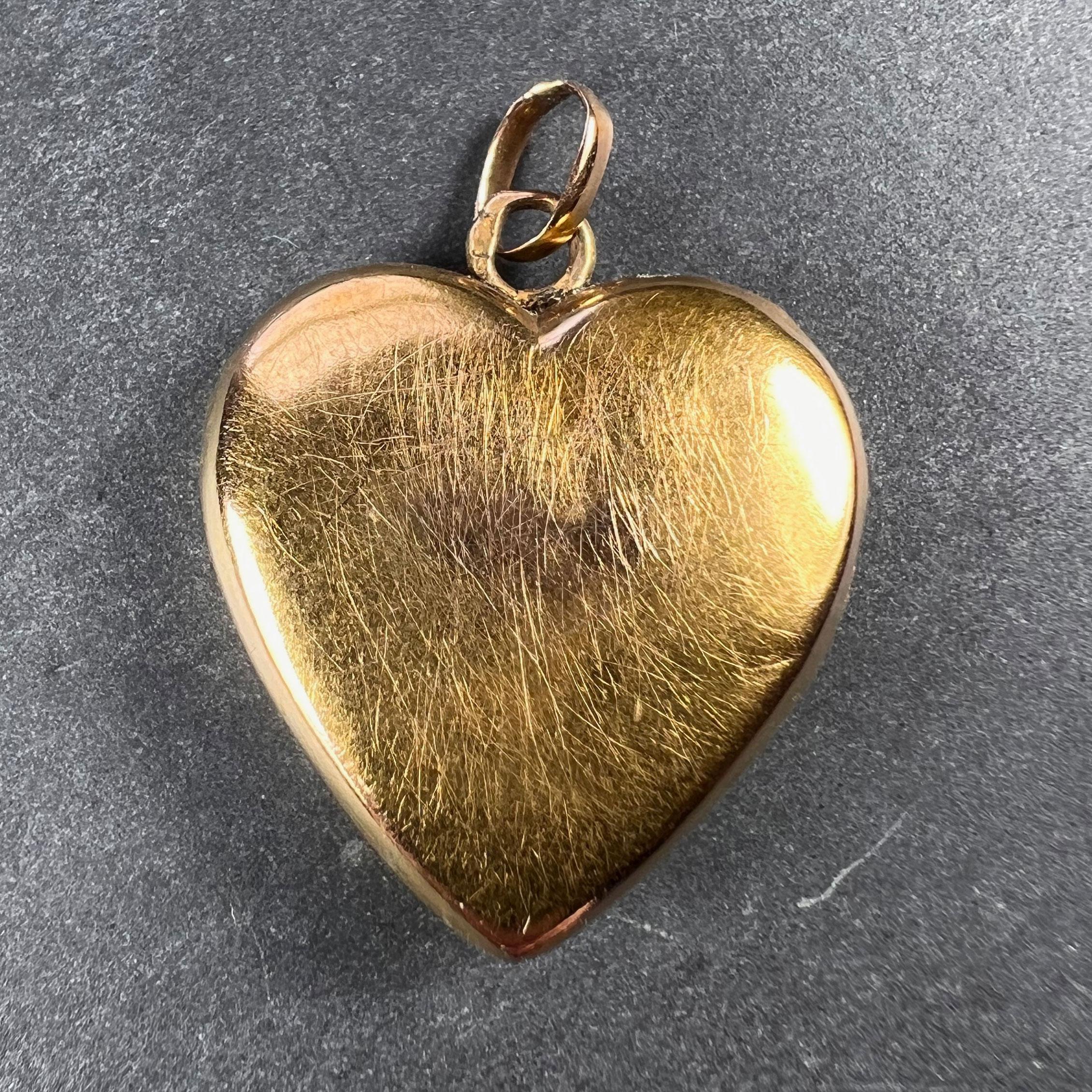 French 18k Yellow Gold Love Heart Cherries Charm Pendant In Good Condition In London, GB