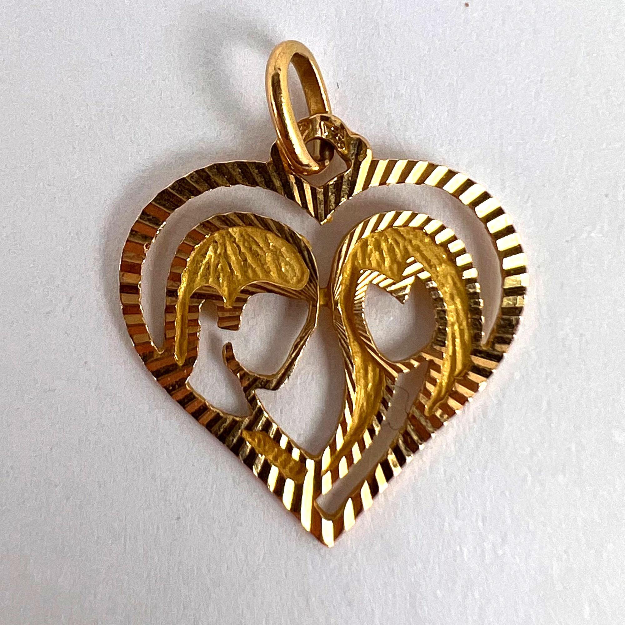 French 18k Yellow Gold Lovers Love Heart Charm Pendant For Sale 3