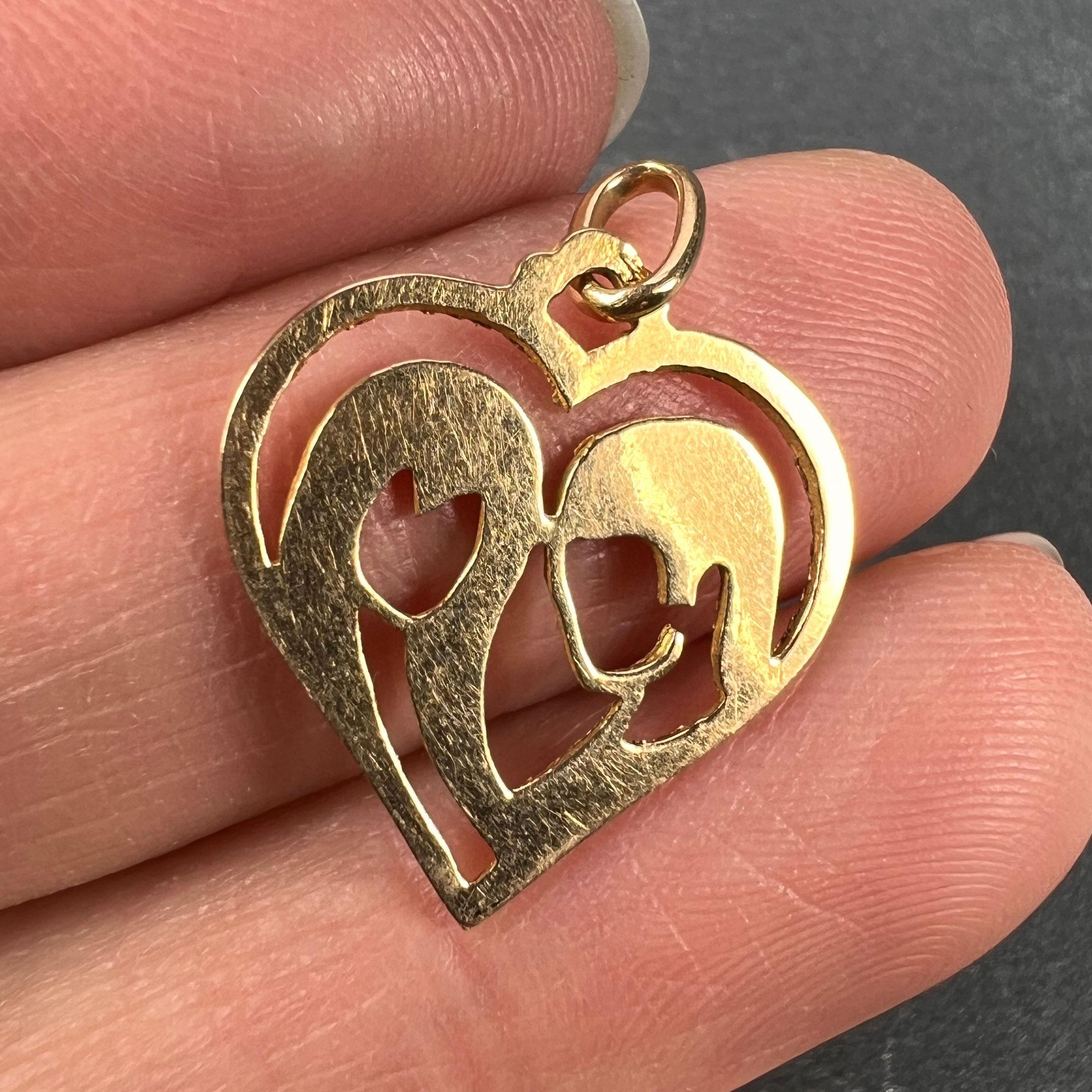 Women's French 18k Yellow Gold Lovers Love Heart Charm Pendant For Sale