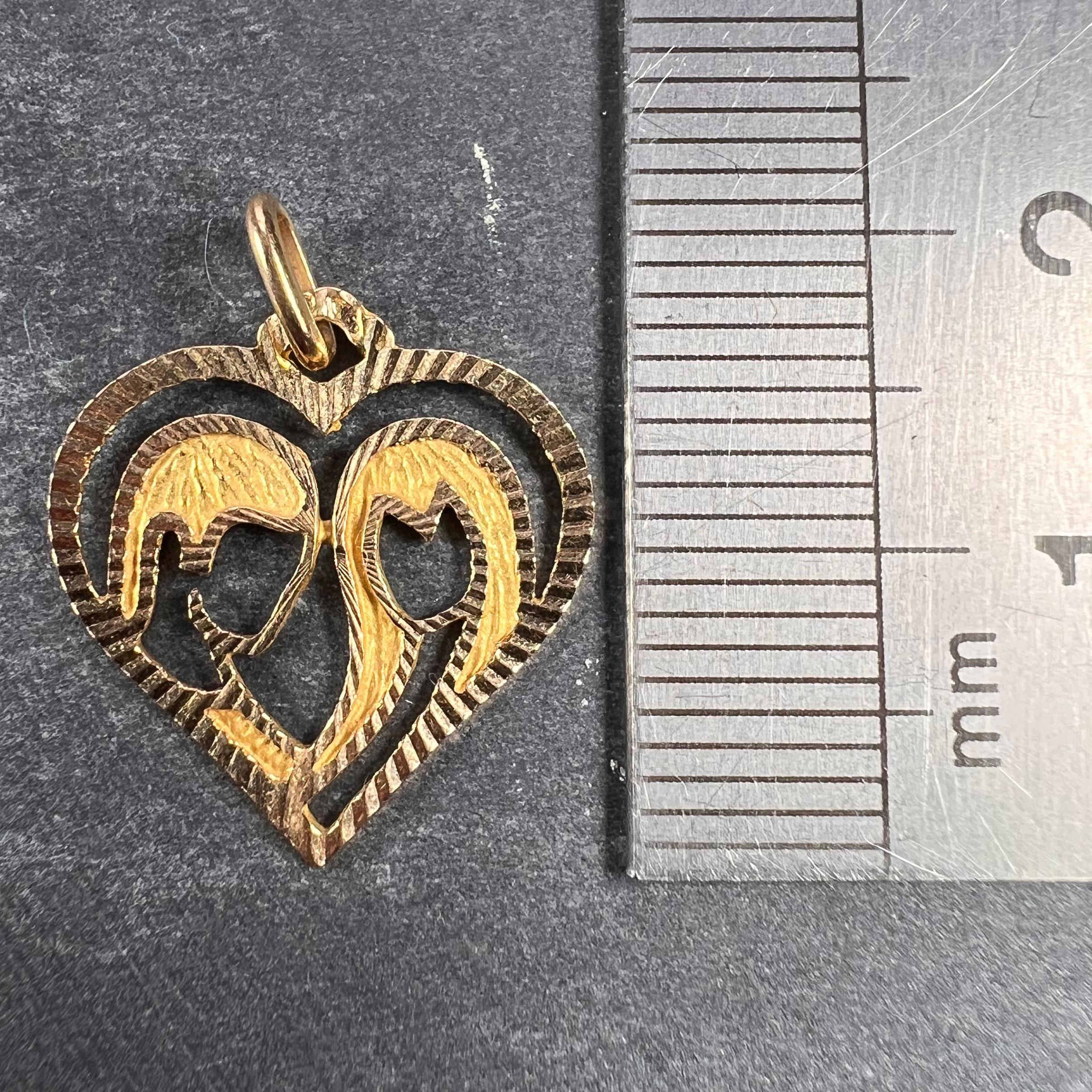French 18k Yellow Gold Lovers Love Heart Charm Pendant For Sale 1