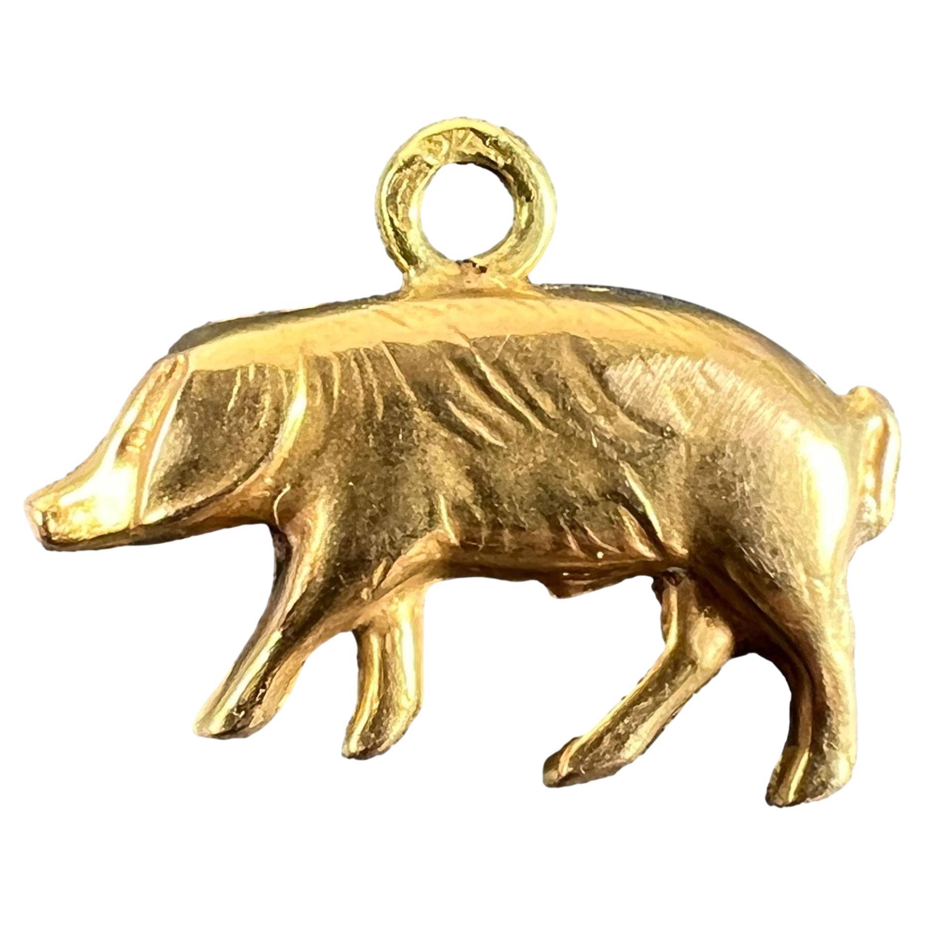 French 18K Yellow Gold Lucky Pig Charm Pendant