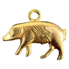 French 18K Yellow Gold Lucky Pig Charm Pendant