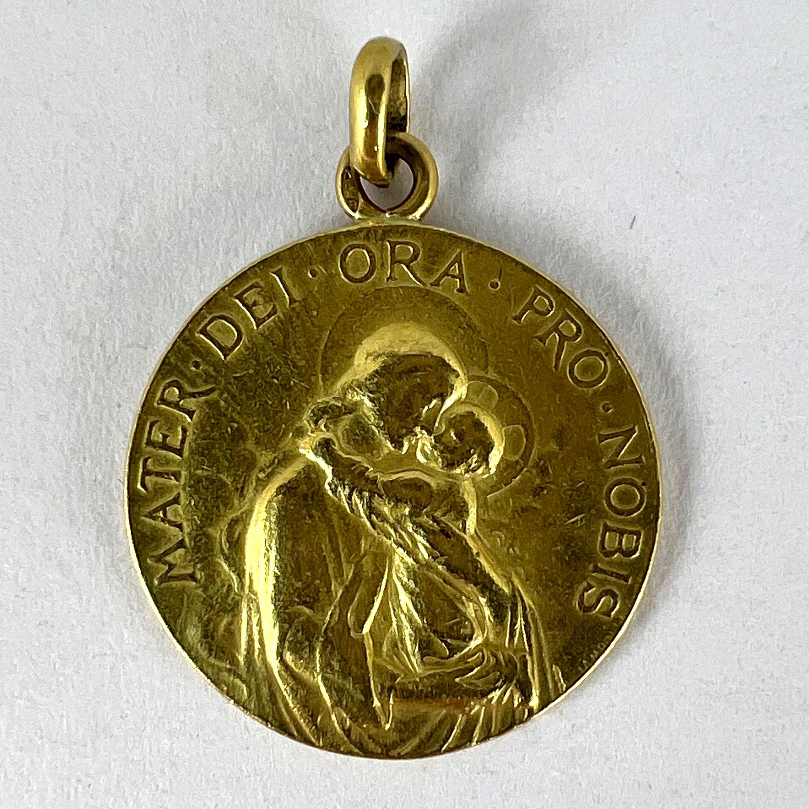 French 18K Yellow Gold Madonna and Child Medal Pendant For Sale 6