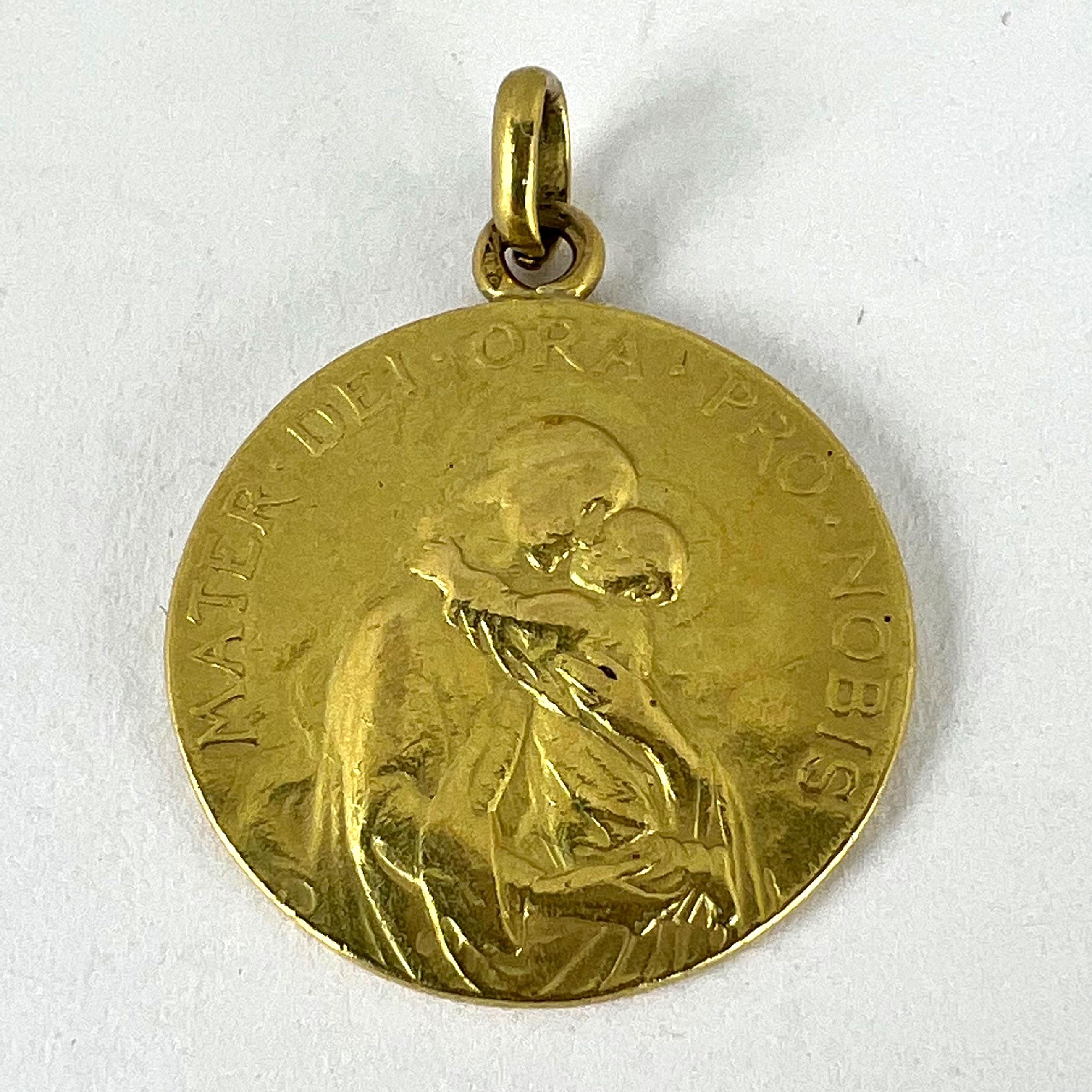 French 18K Yellow Gold Madonna and Child Medal Pendant For Sale 7