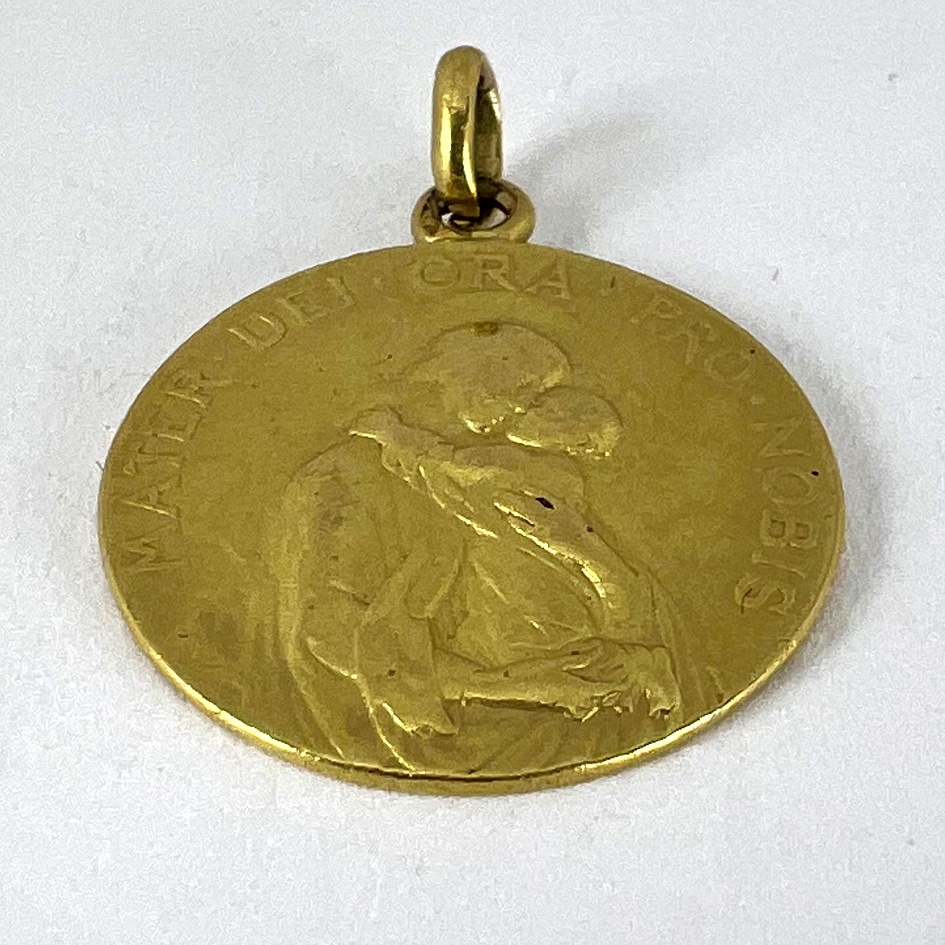 French 18K Yellow Gold Madonna and Child Medal Pendant For Sale 8
