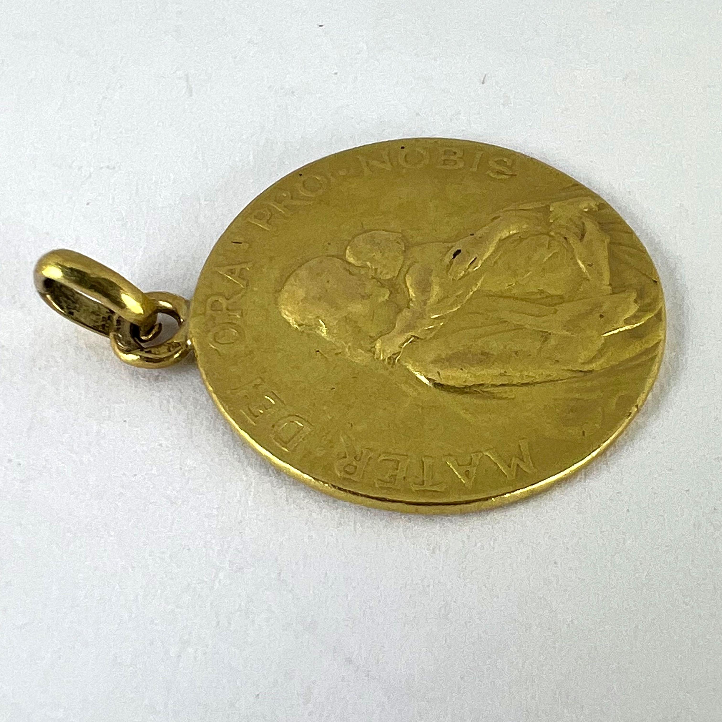 French 18K Yellow Gold Madonna and Child Medal Pendant For Sale 9