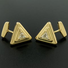 French 18k Yellow Gold Marina B 1.20ctw Fancy Yellow Trillion Diamond Cuff Links