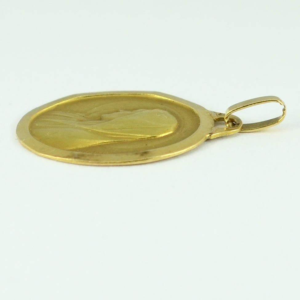 French 18 Karat Yellow Gold Monier Virgin Mary Oval Charm Pendant Medal 1