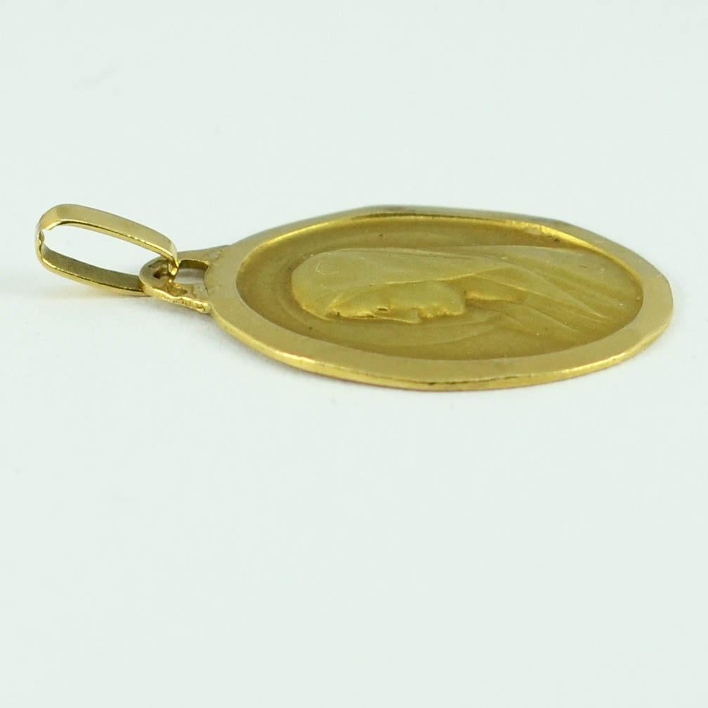 French 18 Karat Yellow Gold Monier Virgin Mary Oval Charm Pendant Medal 2