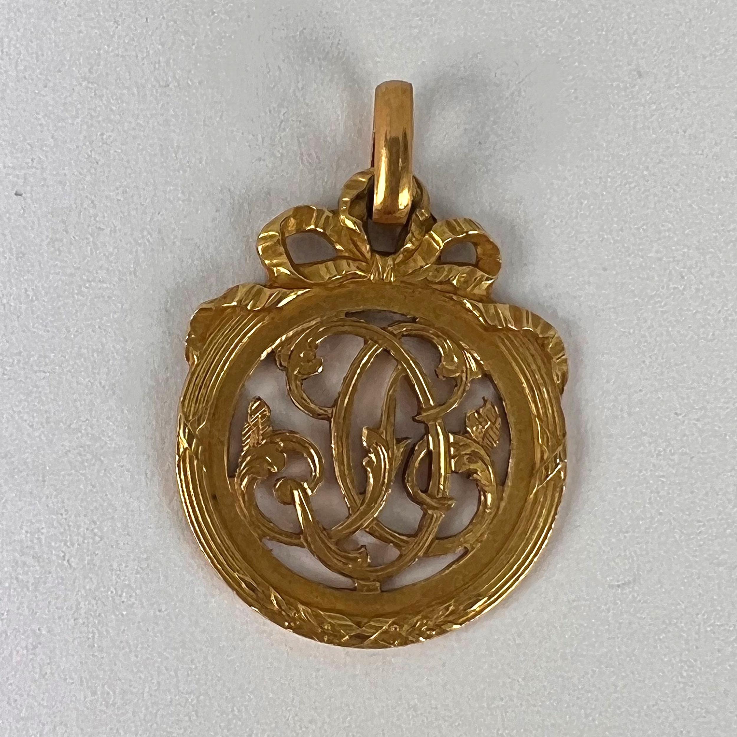 French 18K Yellow Gold Monogram Charm Pendant For Sale 3