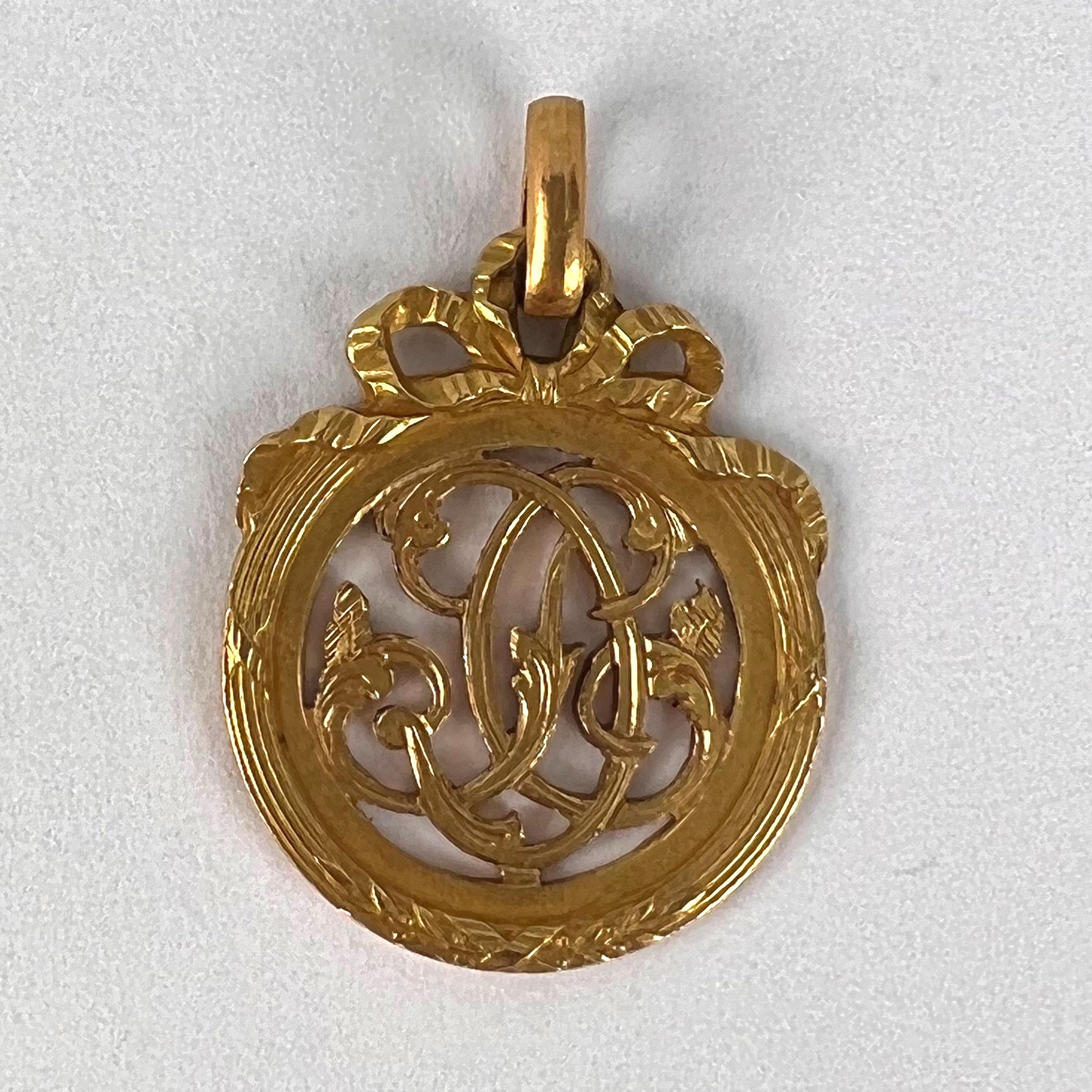 French 18K Yellow Gold Monogram Charm Pendant For Sale 4