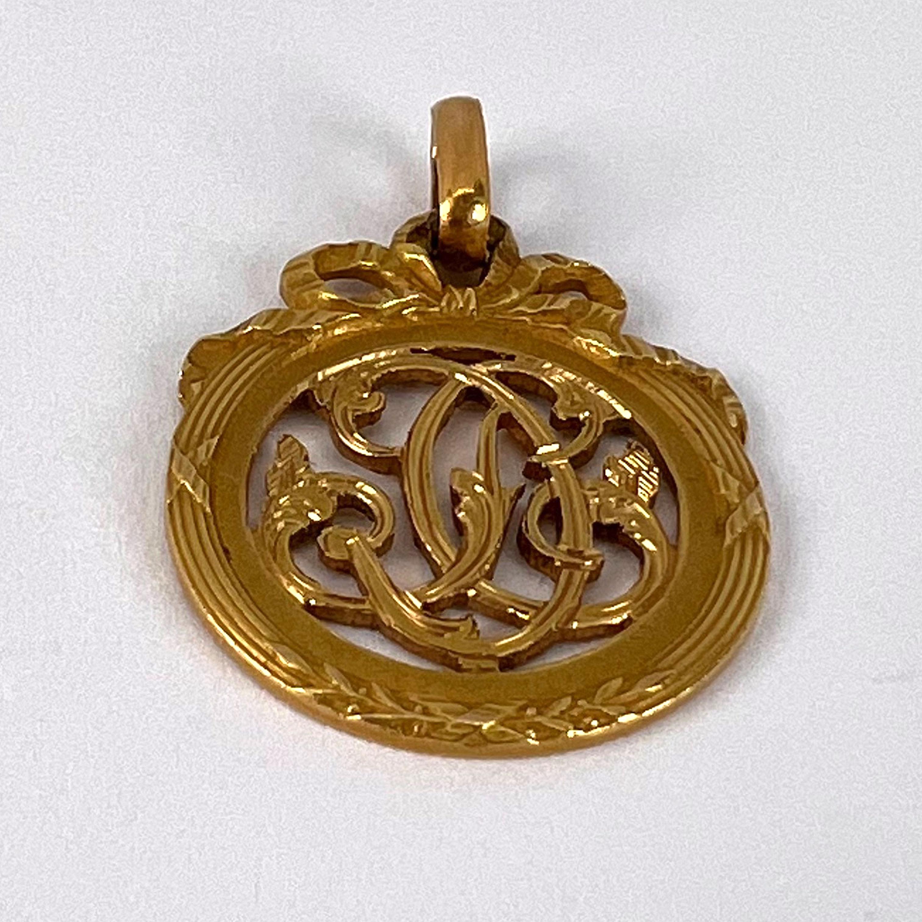 French 18K Yellow Gold Monogram Charm Pendant For Sale 5